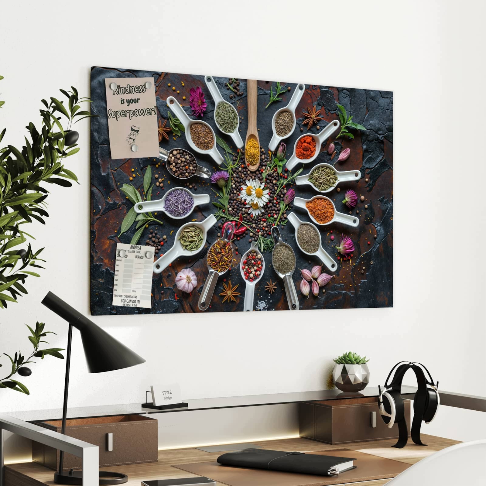 Magnetická tabule – obraz na zeď Bylinky a koření – motiv 2 | 90 × 60 cm