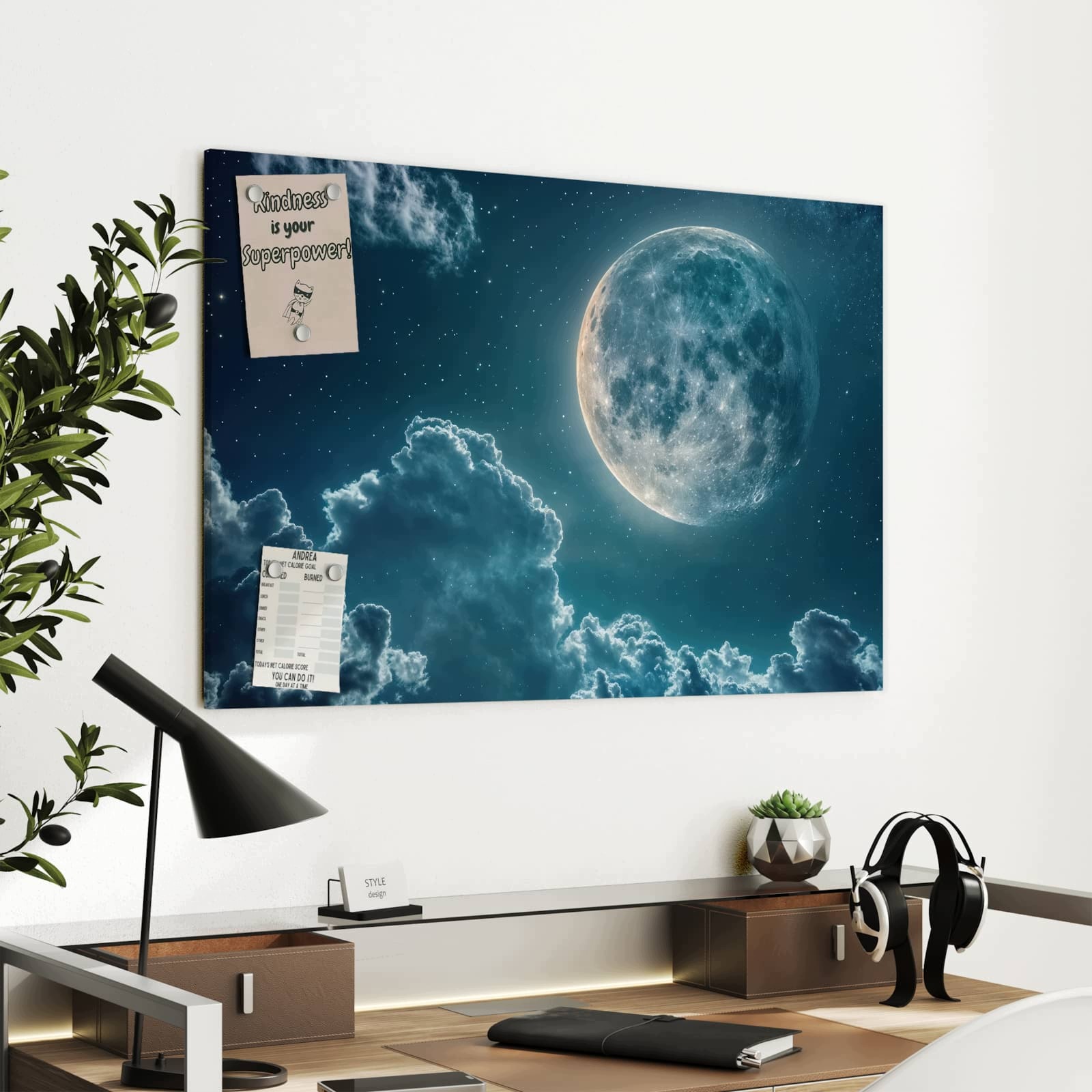 Magnetická tabule – obraz na zeď Měsíc a mraky | 90 × 60 cm