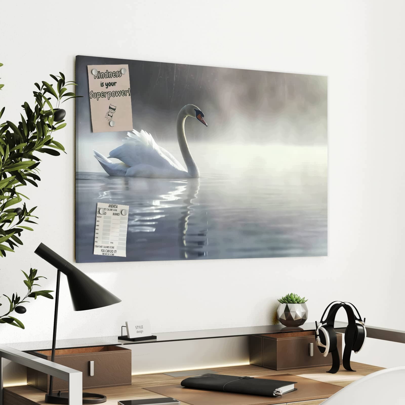 Magnetická tabule – obraz na zeď Plovoucí labuť | 90 × 60 cm