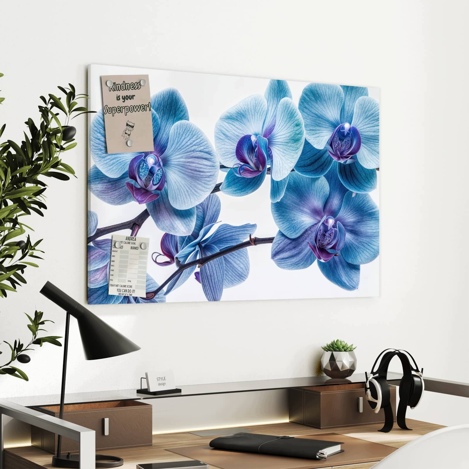 Magnetická tabule – obraz na zeď Modrá orchidej | 90 × 60 cm