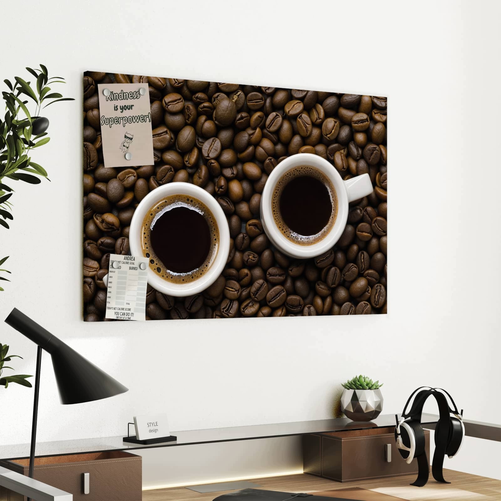 Magnetická tabule – obraz na zeď Zrnka kávy a šálky | 60 × 40 cm