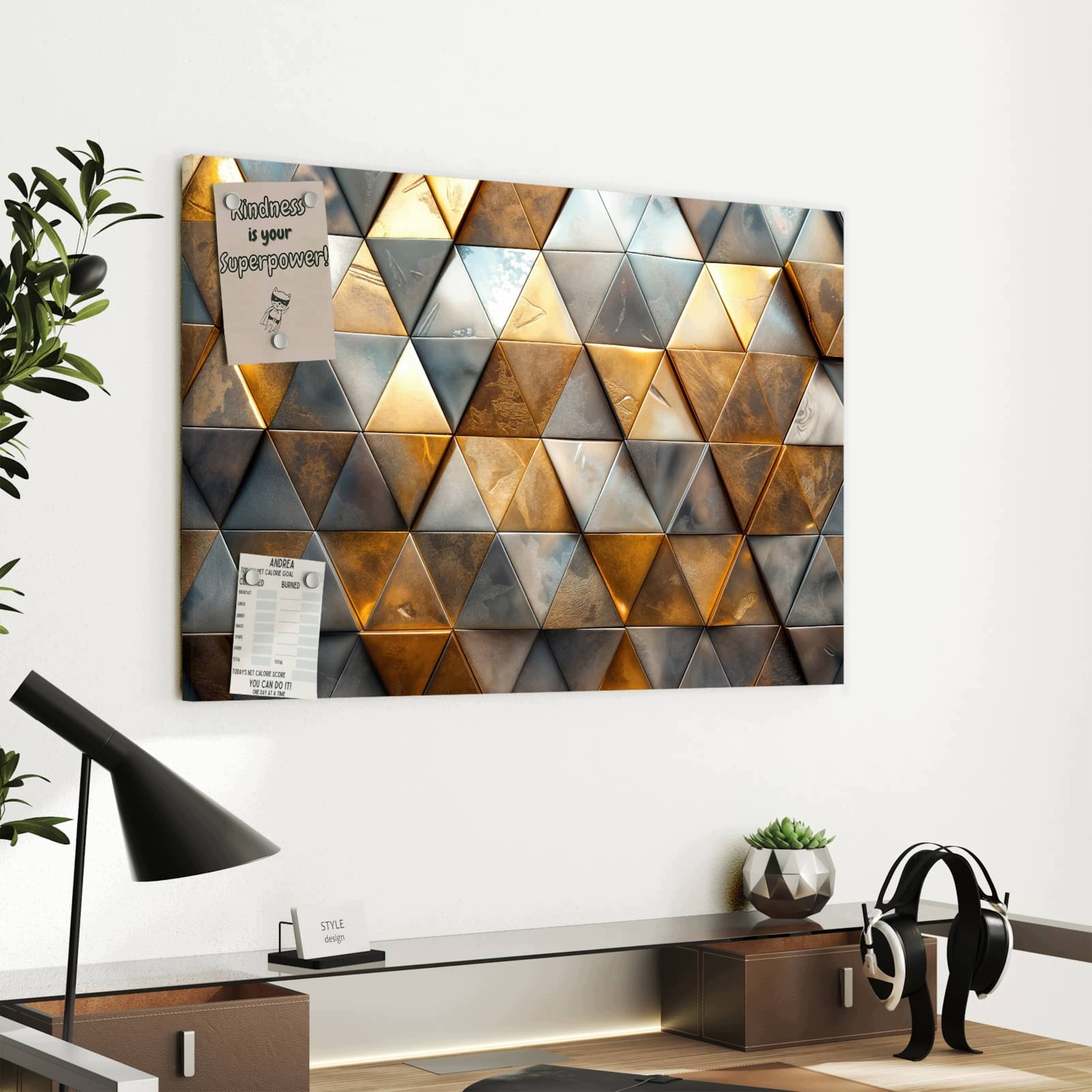 Magnetická tabule – obraz na zeď Trojúhelníkový vzor na stěně | 60 × 40 cm