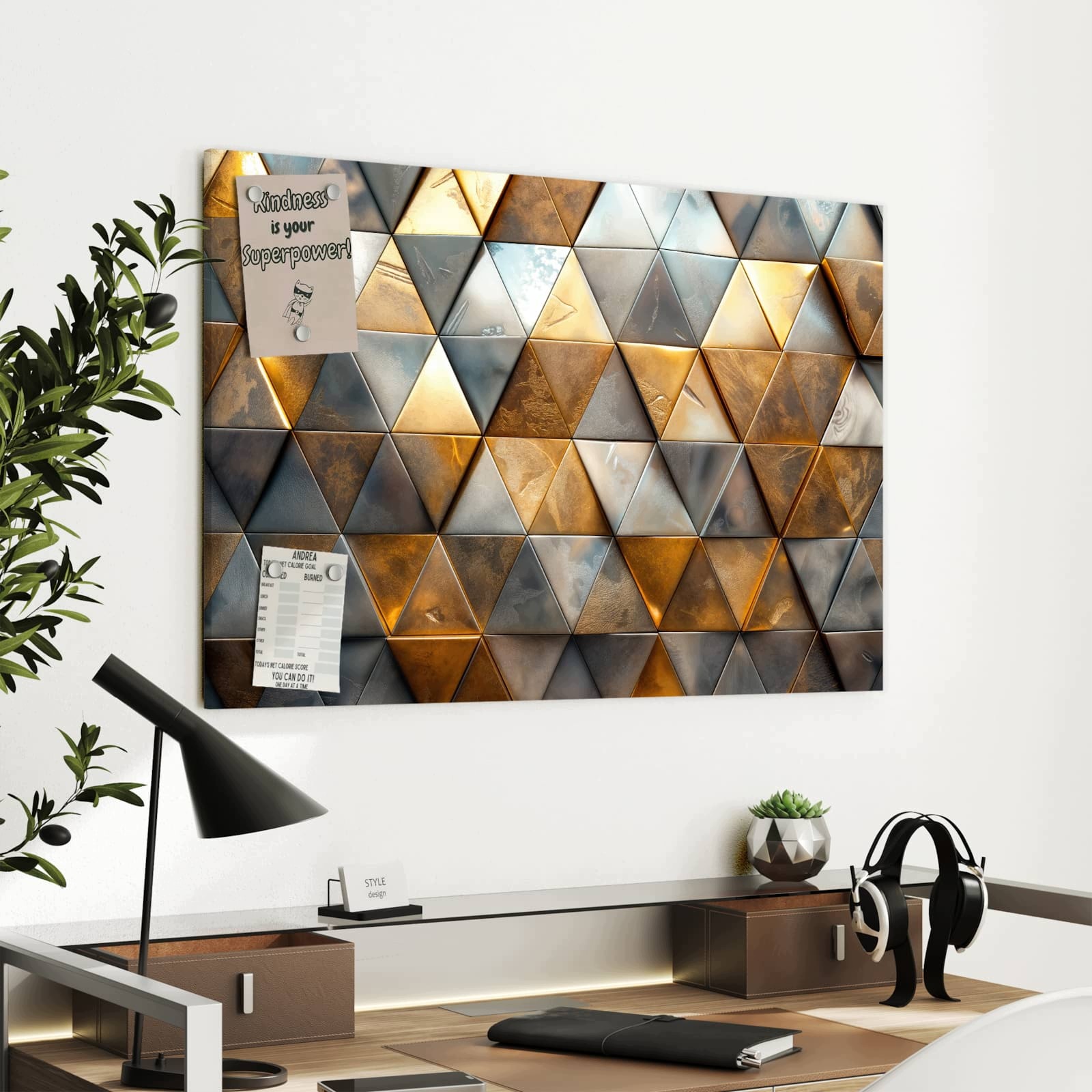 Magnetická tabule – obraz na zeď Trojúhelníkový vzor na stěně | 90 × 60 cm