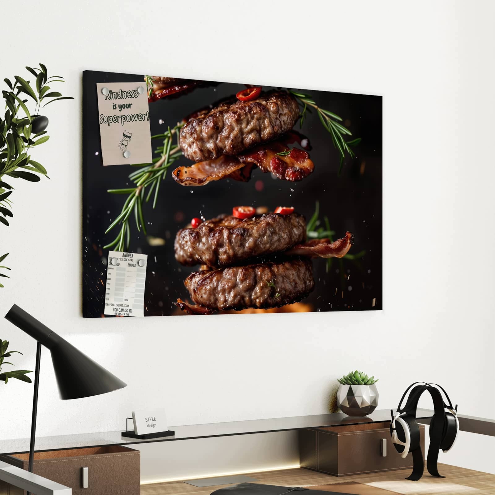 Magnetická tabule – obraz na zeď Burger se slaninou | 60 × 40 cm
