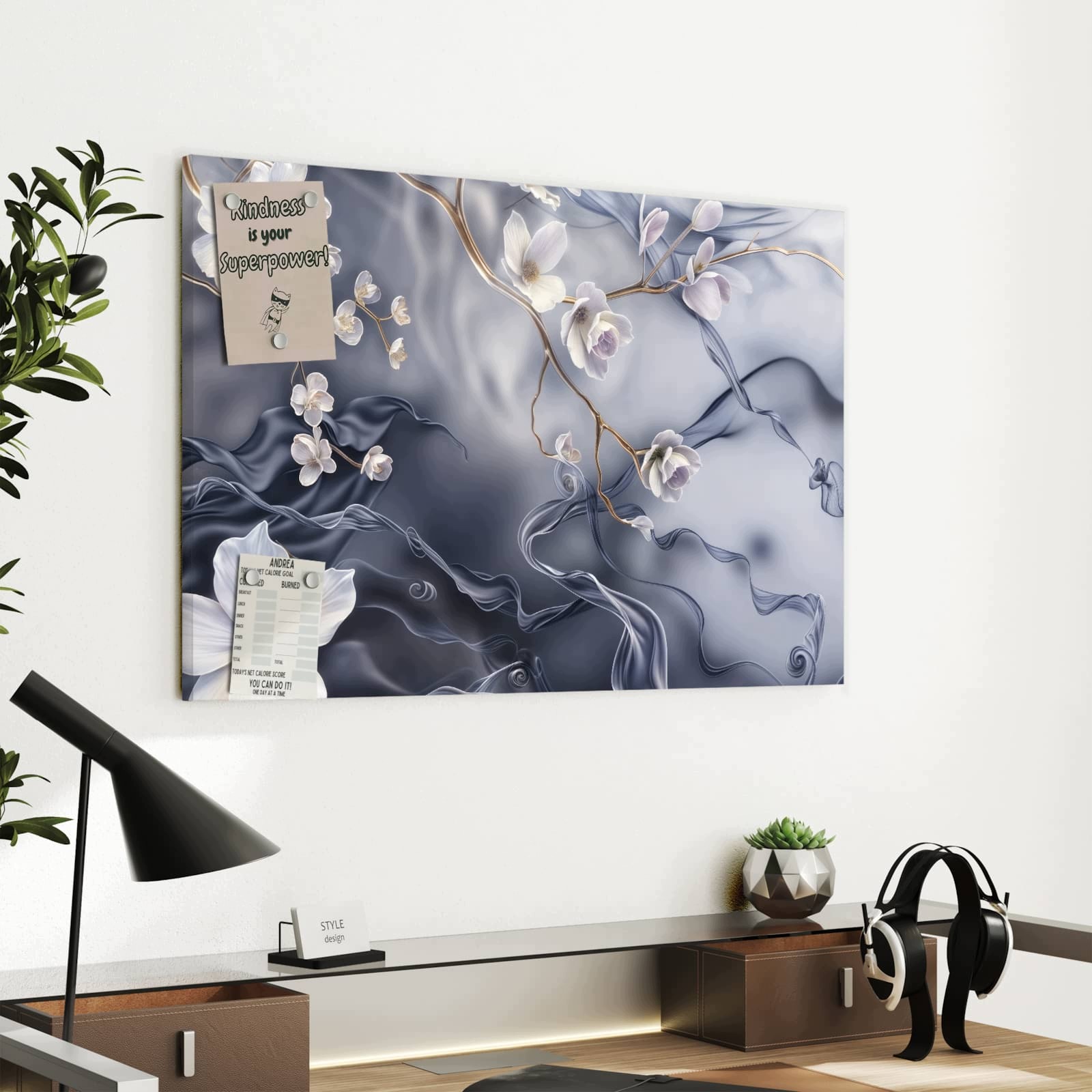 Magnetická tabule – obraz na zeď Hedvábné vlny květin | 60 × 40 cm