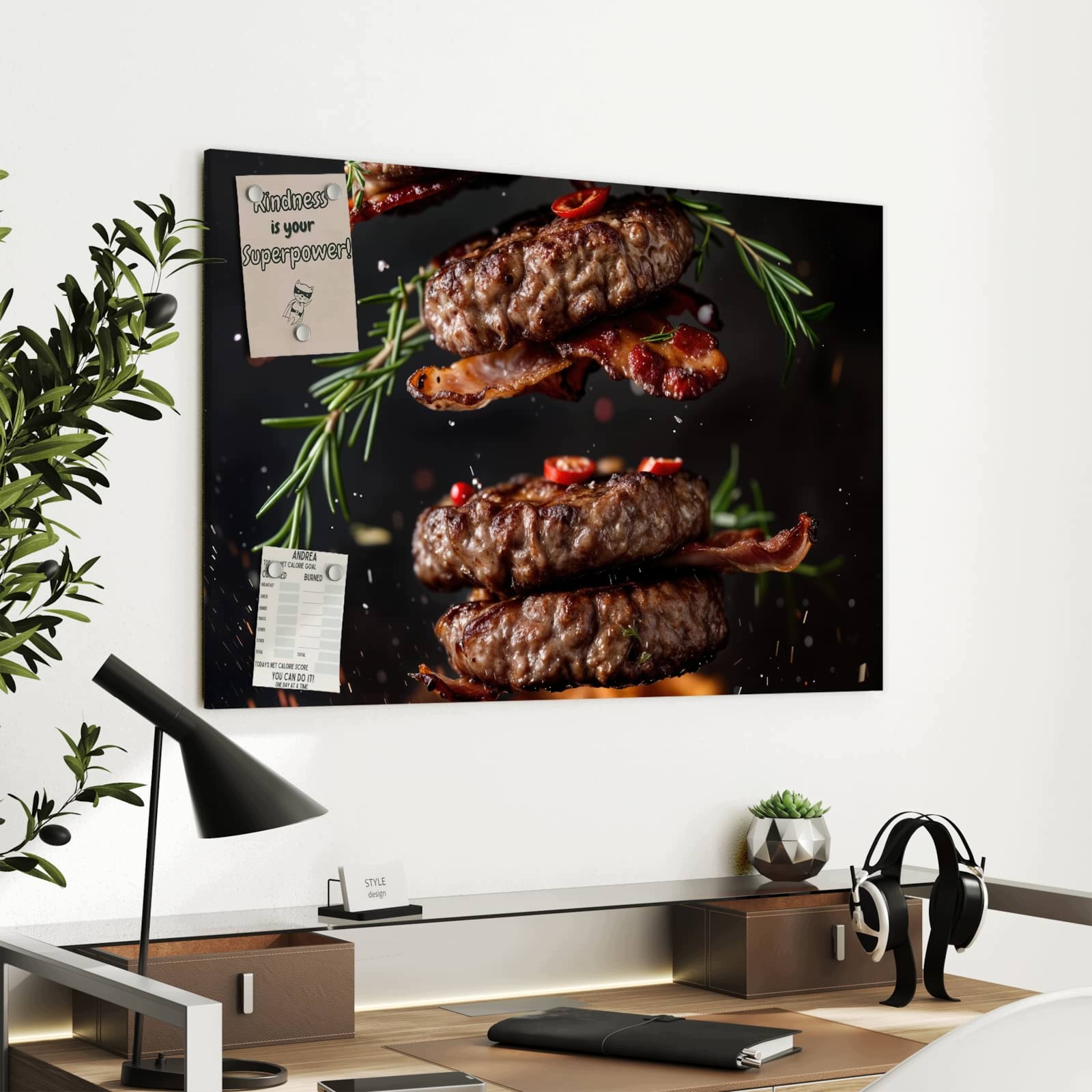 Magnetická tabule – obraz na zeď Burger se slaninou | 90 × 60 cm