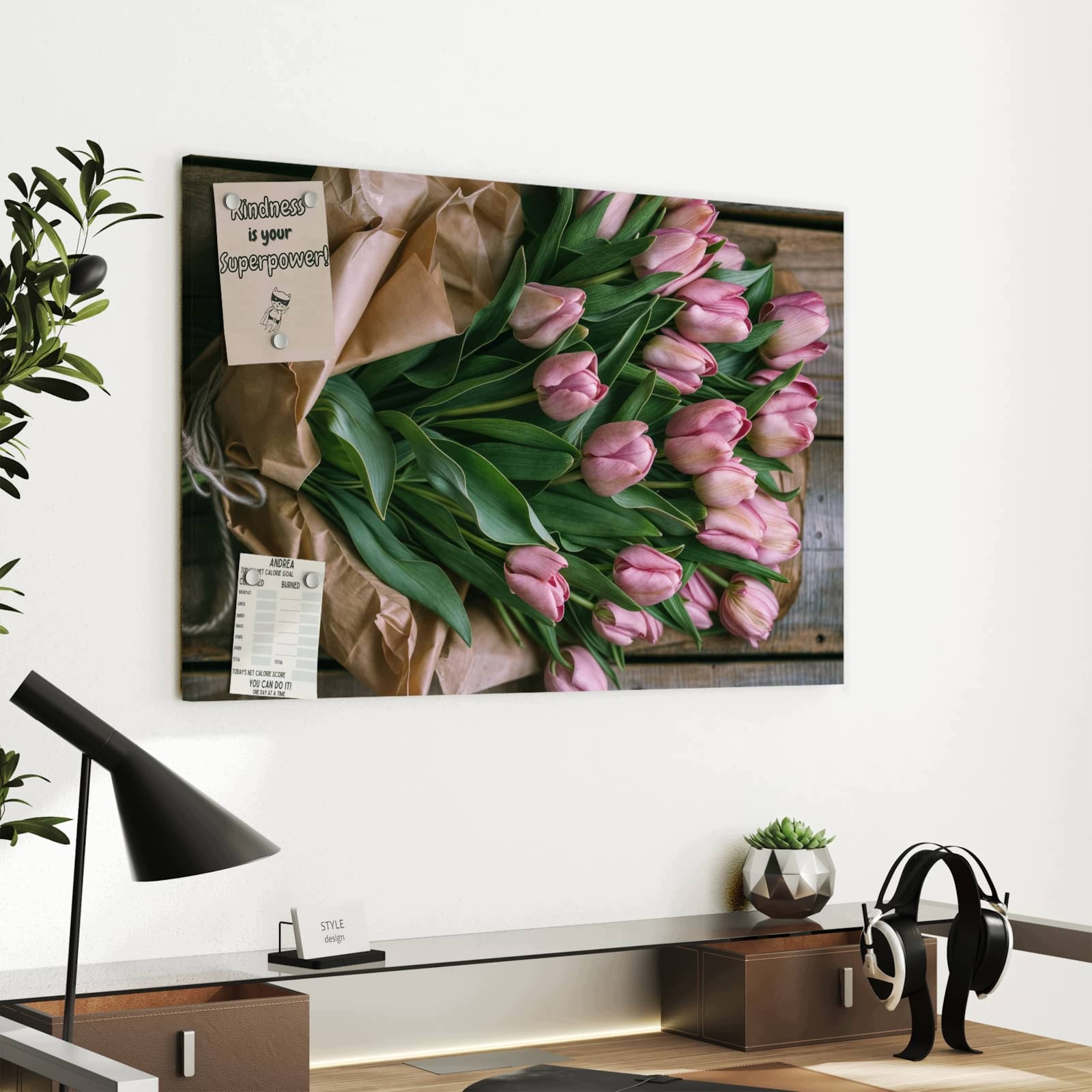 Magnetická tabule – obraz na zeď Růžová kytice tulipánů | 60 × 40 cm