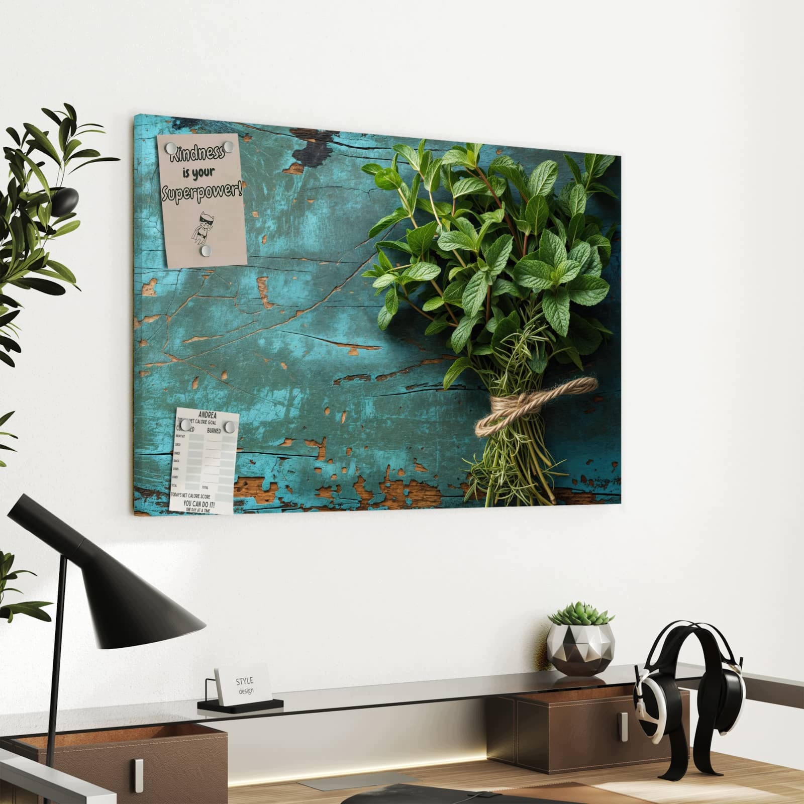 Magnetická tabule – obraz na zeď Staré nůžky na dřevě | 60 × 40 cm