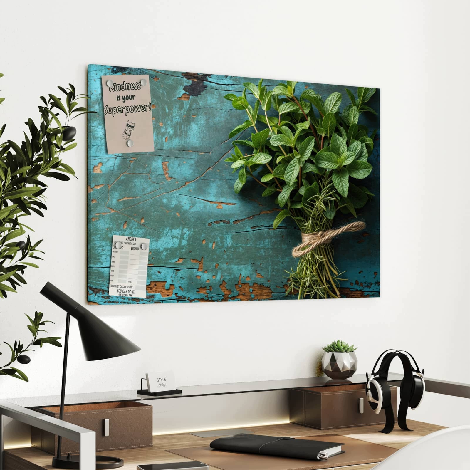Magnetická tabule – obraz na zeď Staré nůžky na dřevě | 90 × 60 cm