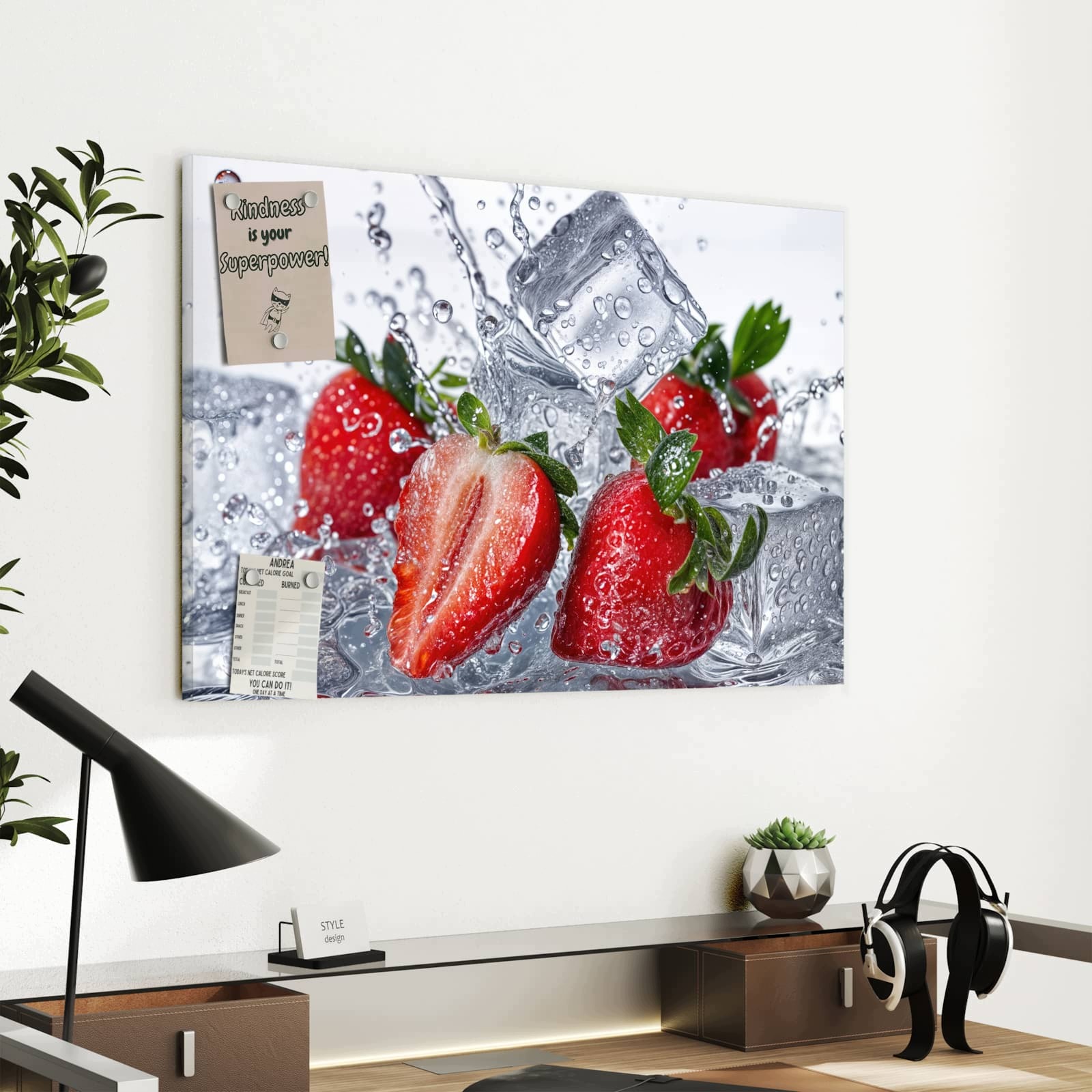 Magnetická tabule – obraz na zeď Jahody ve vodě | 60 × 40 cm