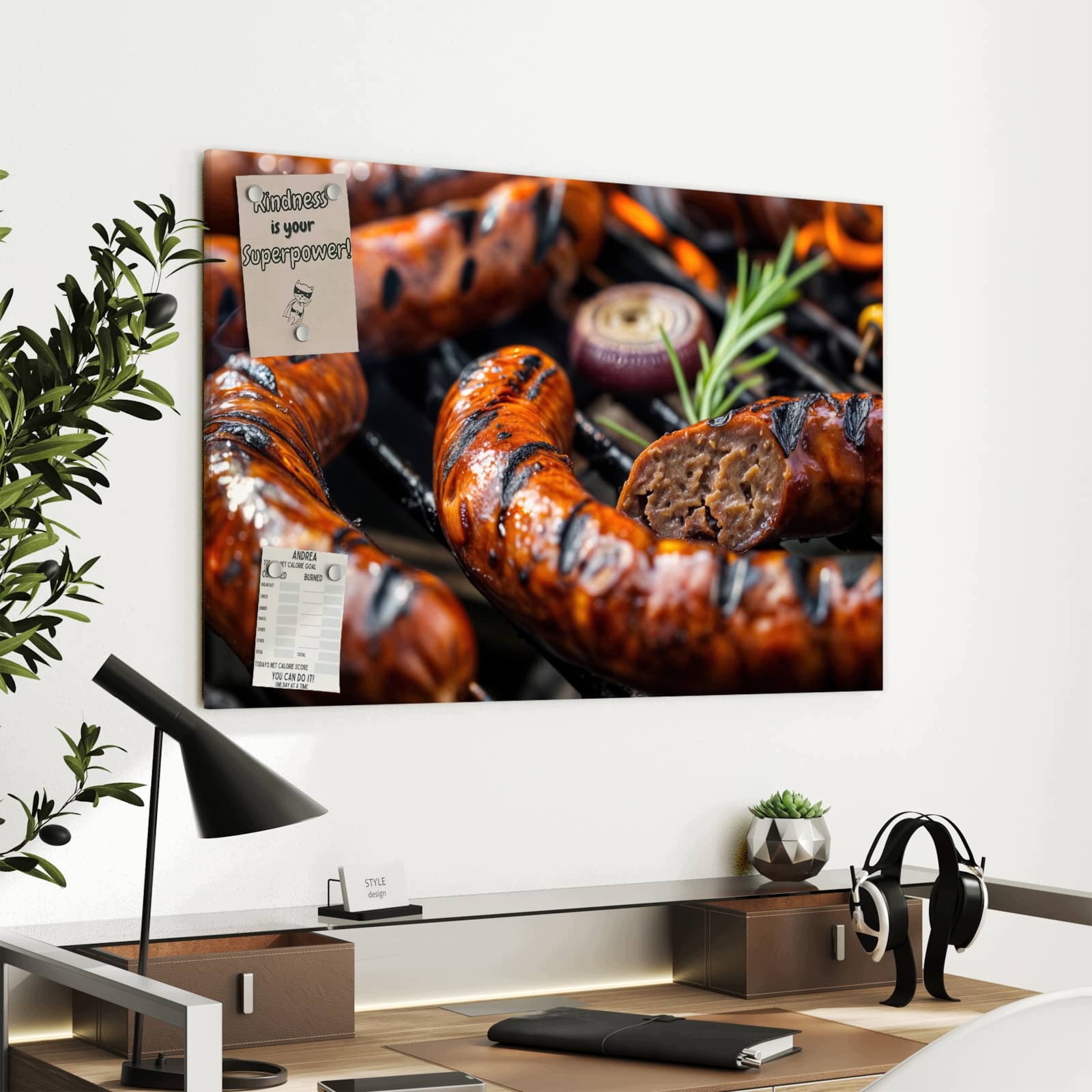 Magnetická tabule – obraz na zeď Grilovaná klobása BBQ | 90 × 60 cm