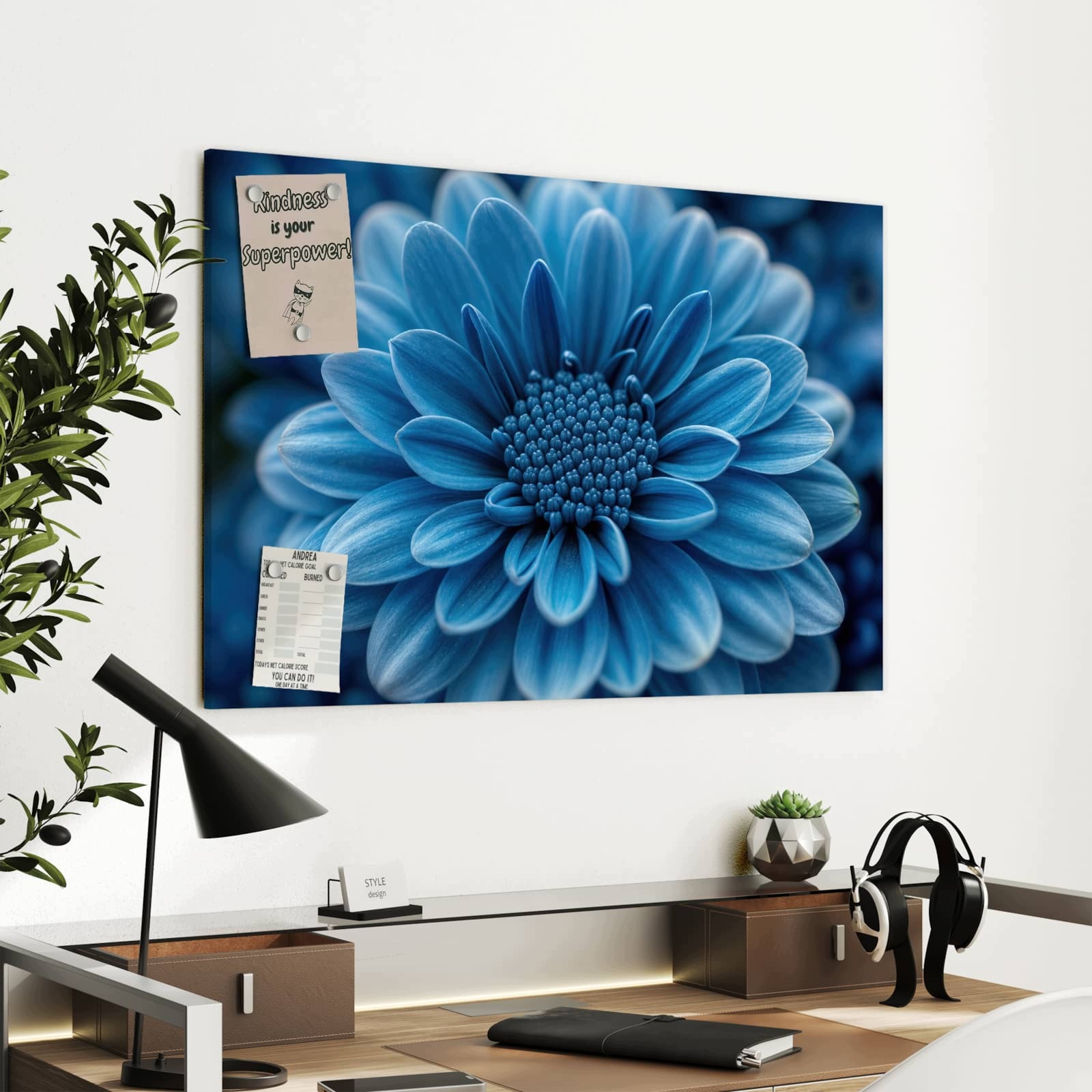 Magnetická tabule – obraz na zeď Modrá květina | 90 × 60 cm