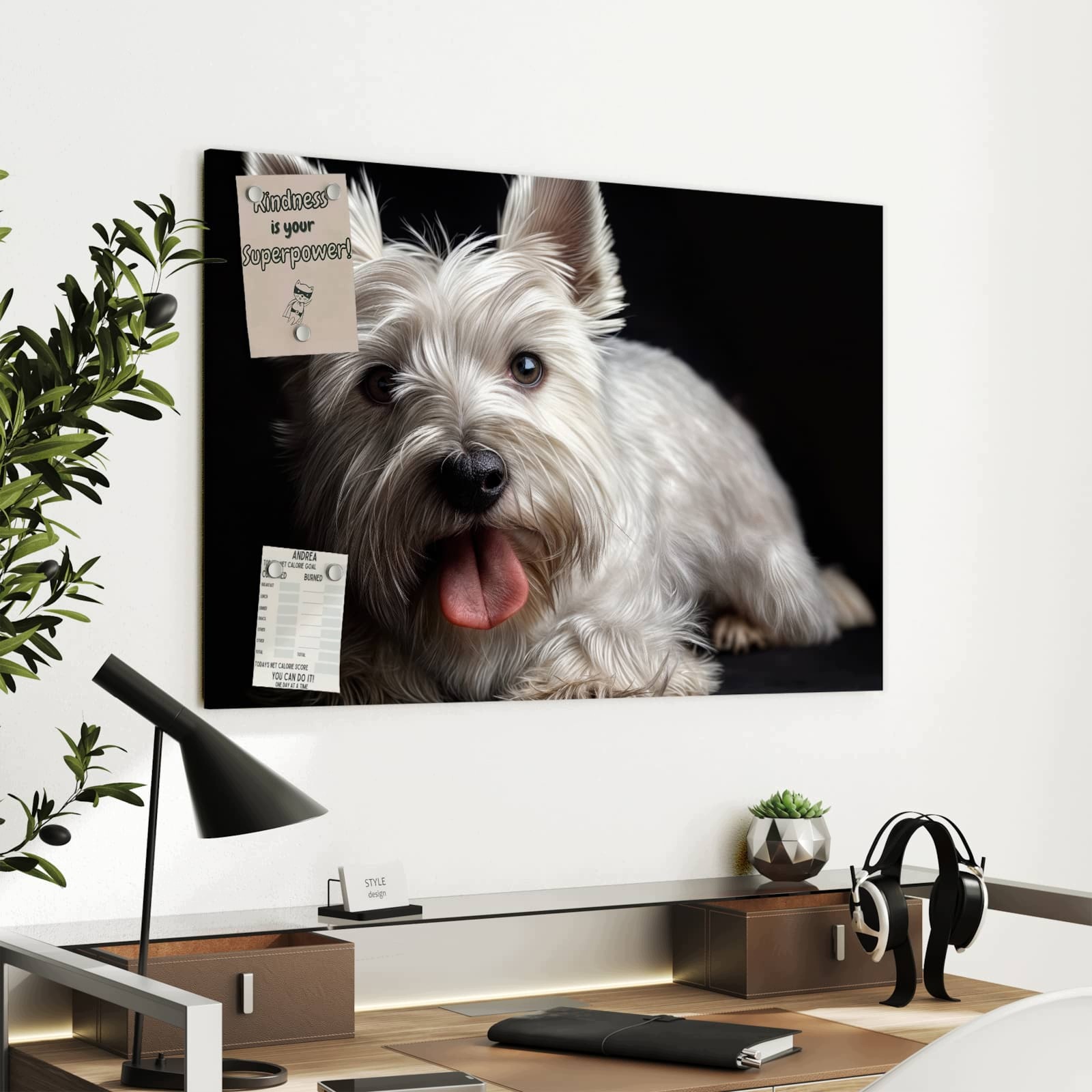 Magnetická tabule – obraz na zeď Bílý pes | 90 × 60 cm