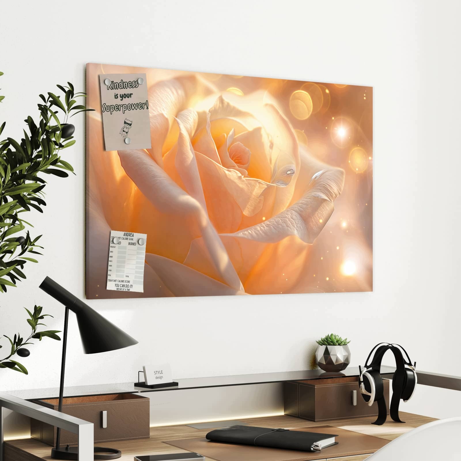 Magnetická tabule – obraz na zeď Zářící květina | 90 × 60 cm
