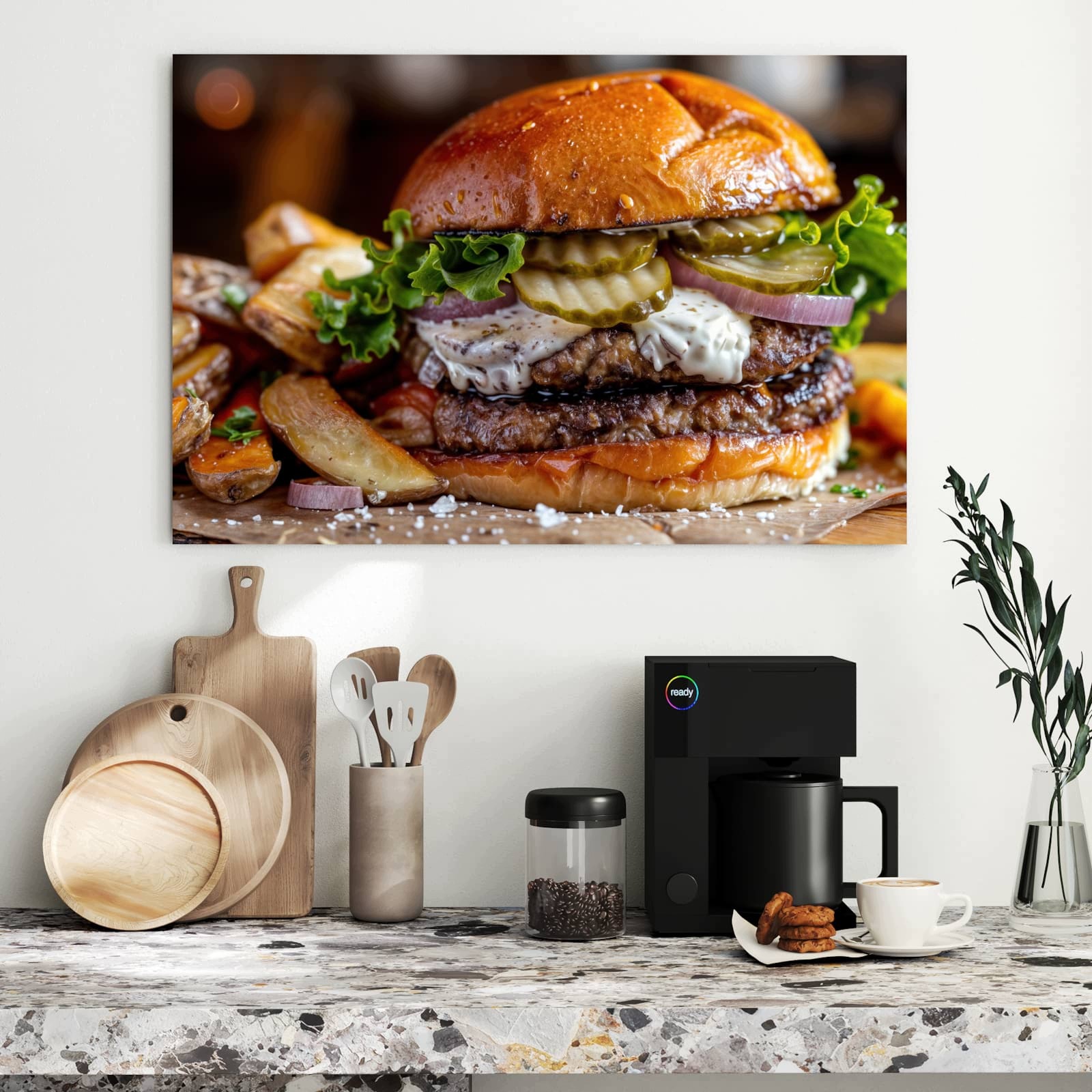 Magnetická tabule – obraz na zeď Burger hranolky | 90 × 60 cm