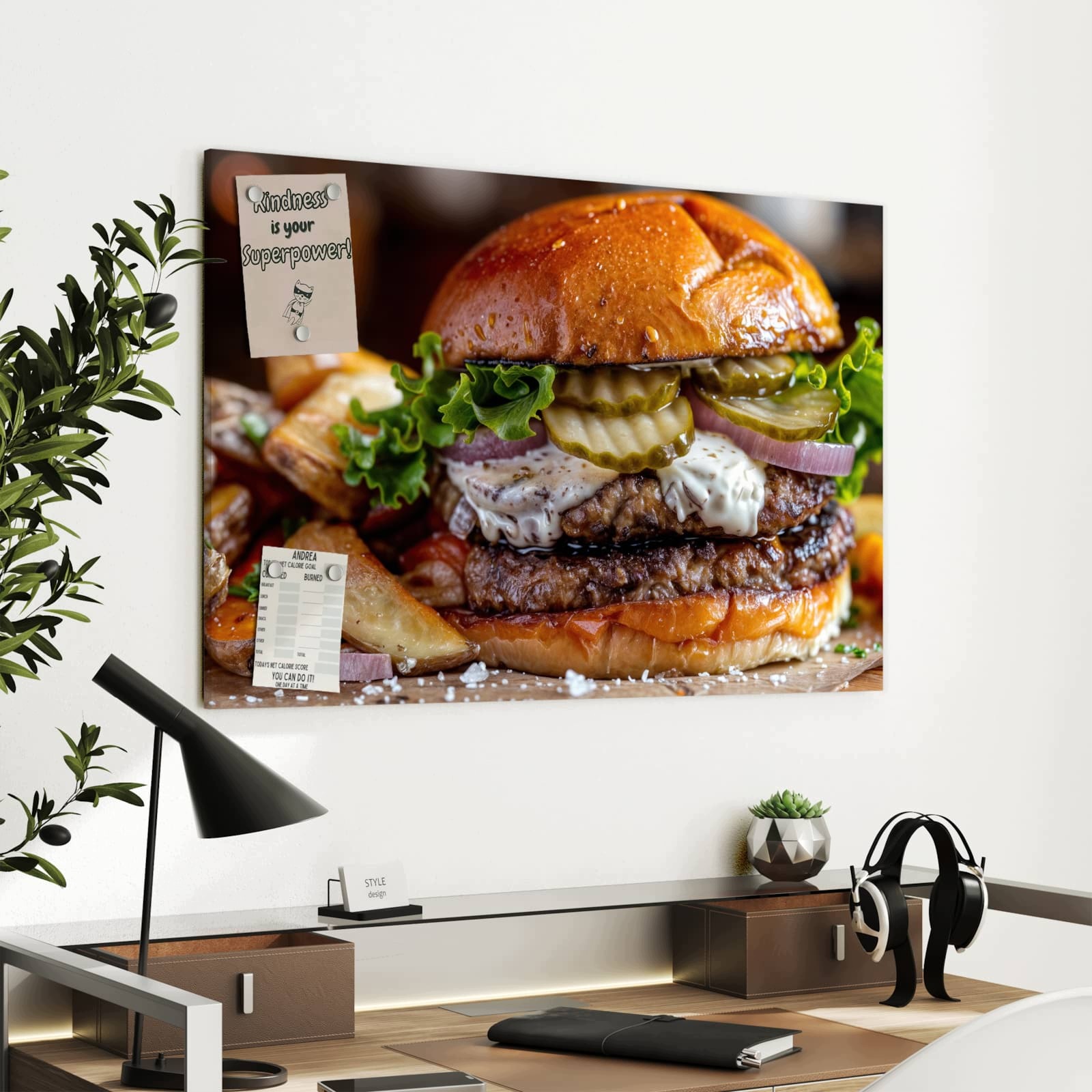 Magnetická tabule – obraz na zeď Burger hranolky | 90 × 60 cm