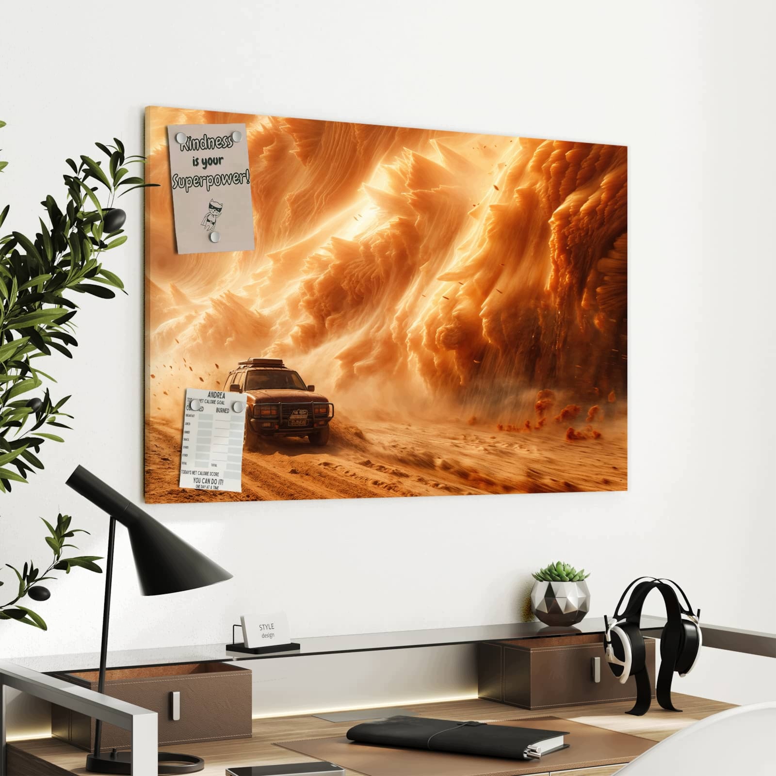 Magnetická tabule – obraz na zeď Písečná bouře – dobrodružství s Jeepem | 90 × 60 cm