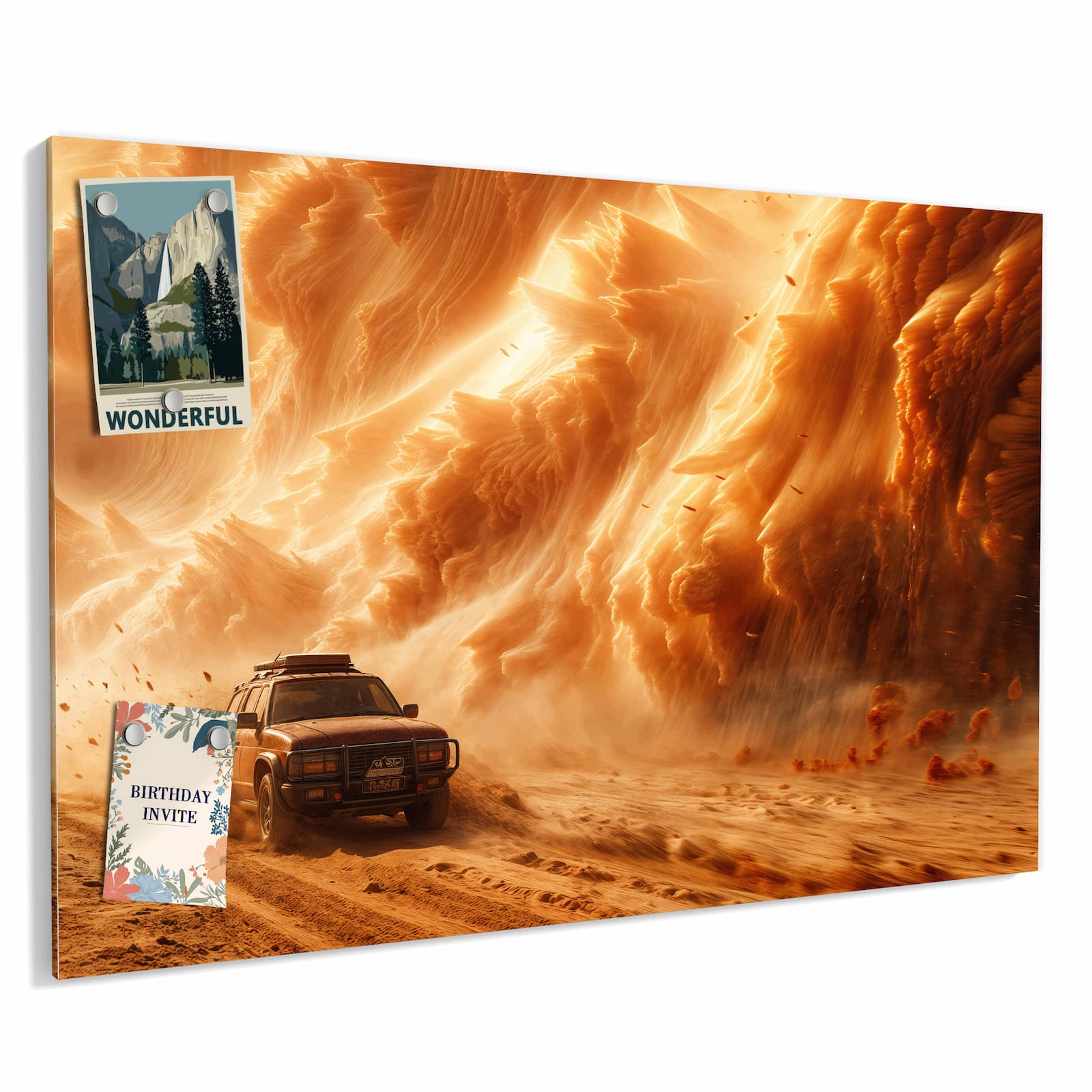 Magnetická tabule – obraz na zeď Písečná bouře – dobrodružství s Jeepem | 90 × 60 cm