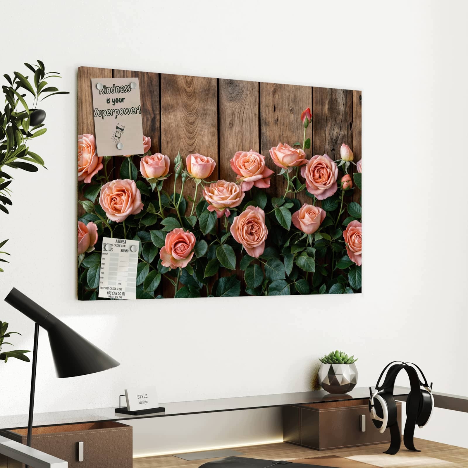 Magnetická tabule – obraz na zeď Růže na dřevěném pozadí | 60 × 40 cm