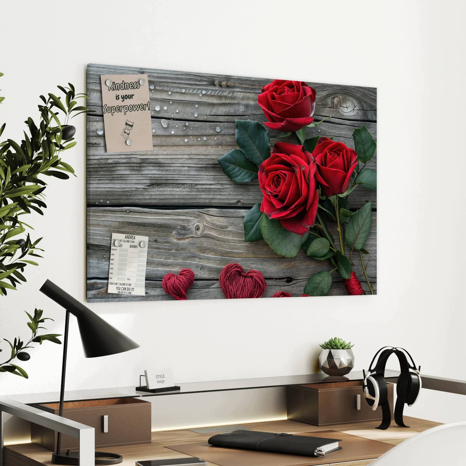Magnetická tabule – obraz na zeď Romantické srdce s růží | 90 × 60 cm
