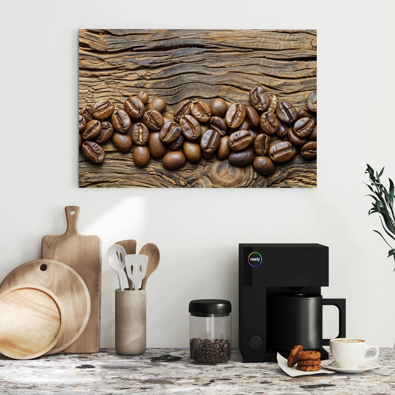 Magnetická tabule – obraz na zeď Zrnka kávy na dřevě – motiv 1 | 60 × 40 cm