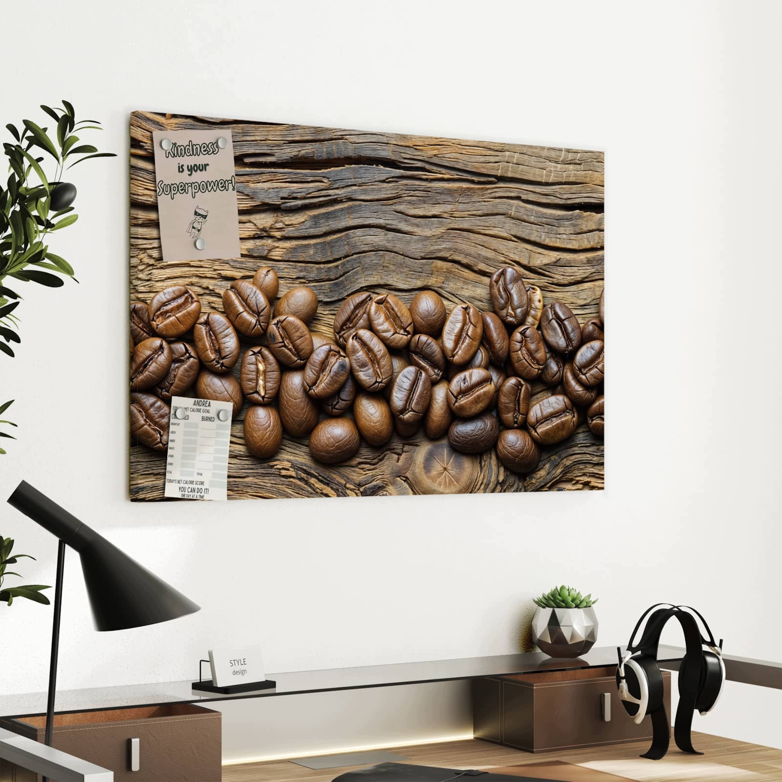 Magnetická tabule – obraz na zeď Zrnka kávy na dřevě – motiv 1 | 60 × 40 cm