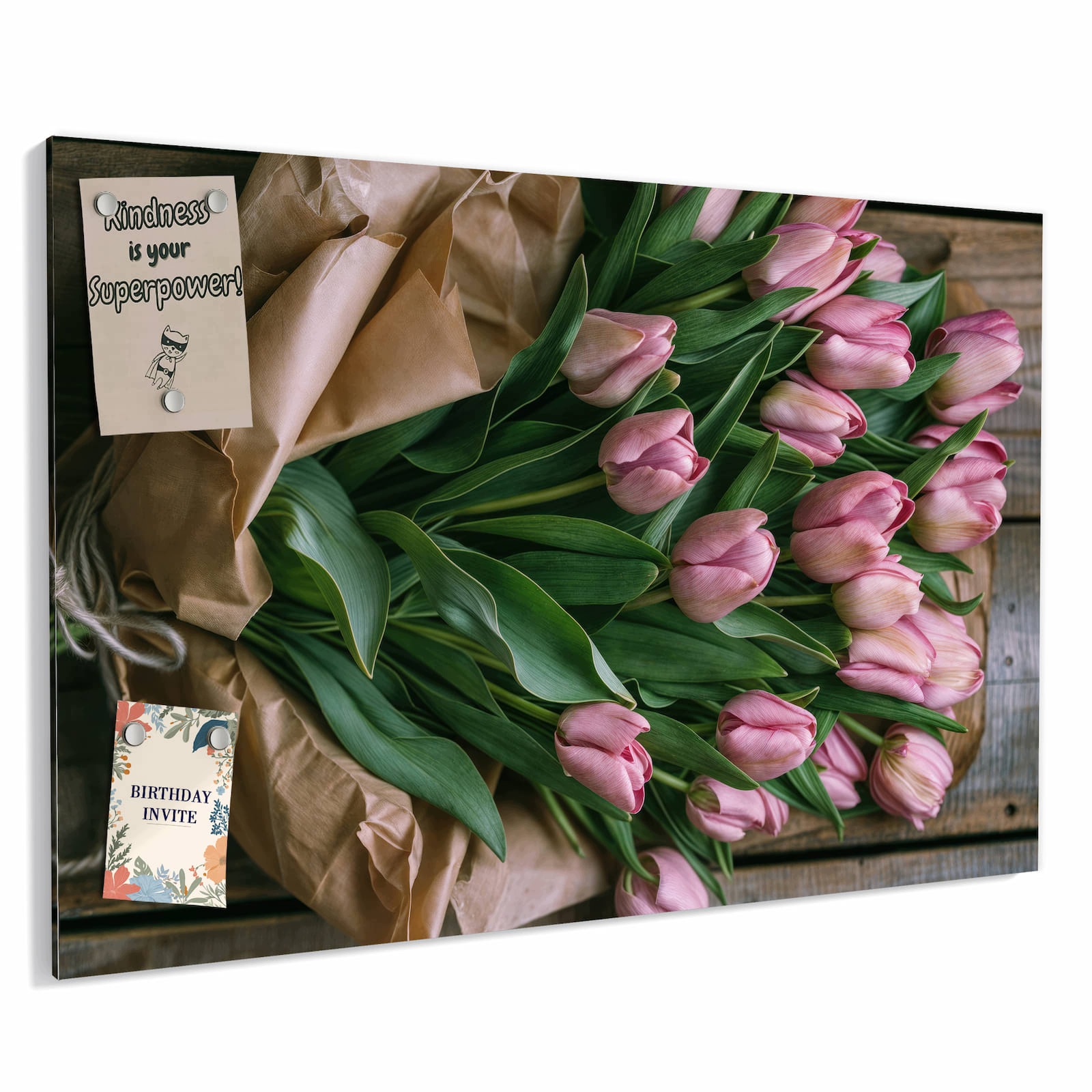 Magnetická tabule – obraz na zeď Růžová kytice tulipánů | 90 × 60 cm