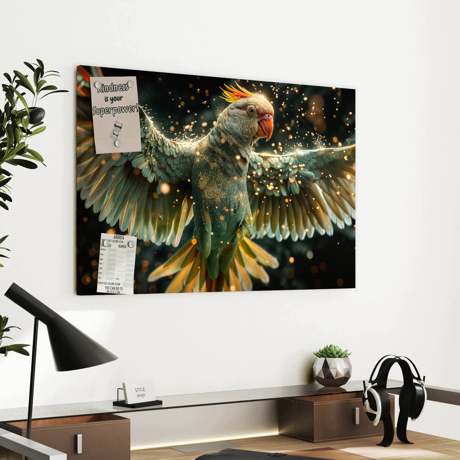 Magnetická tabule – obraz na zeď Létající papoušek | 60 × 40 cm
