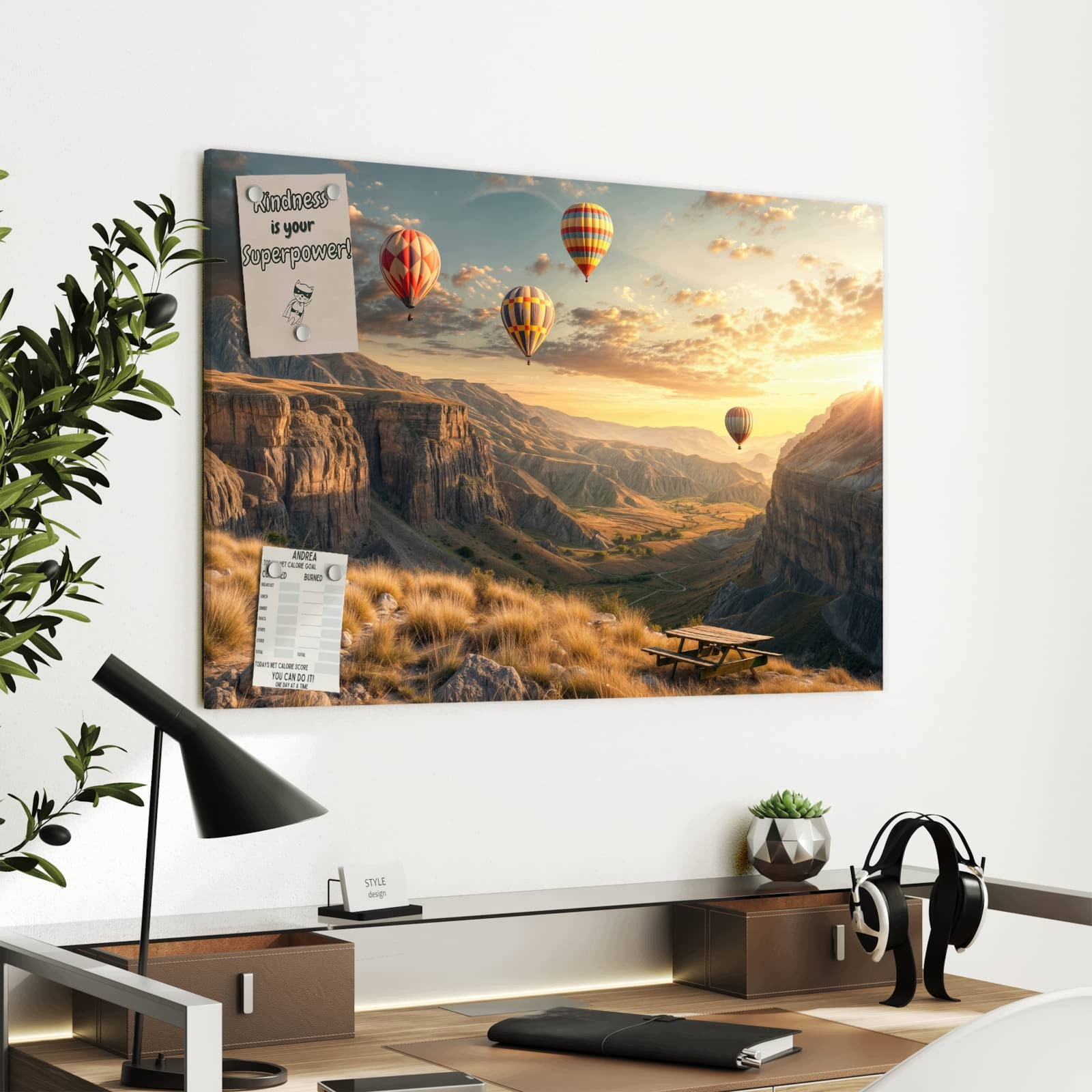 Magnetická tabule – obraz na zeď Krajina s balóny | 90 × 60 cm