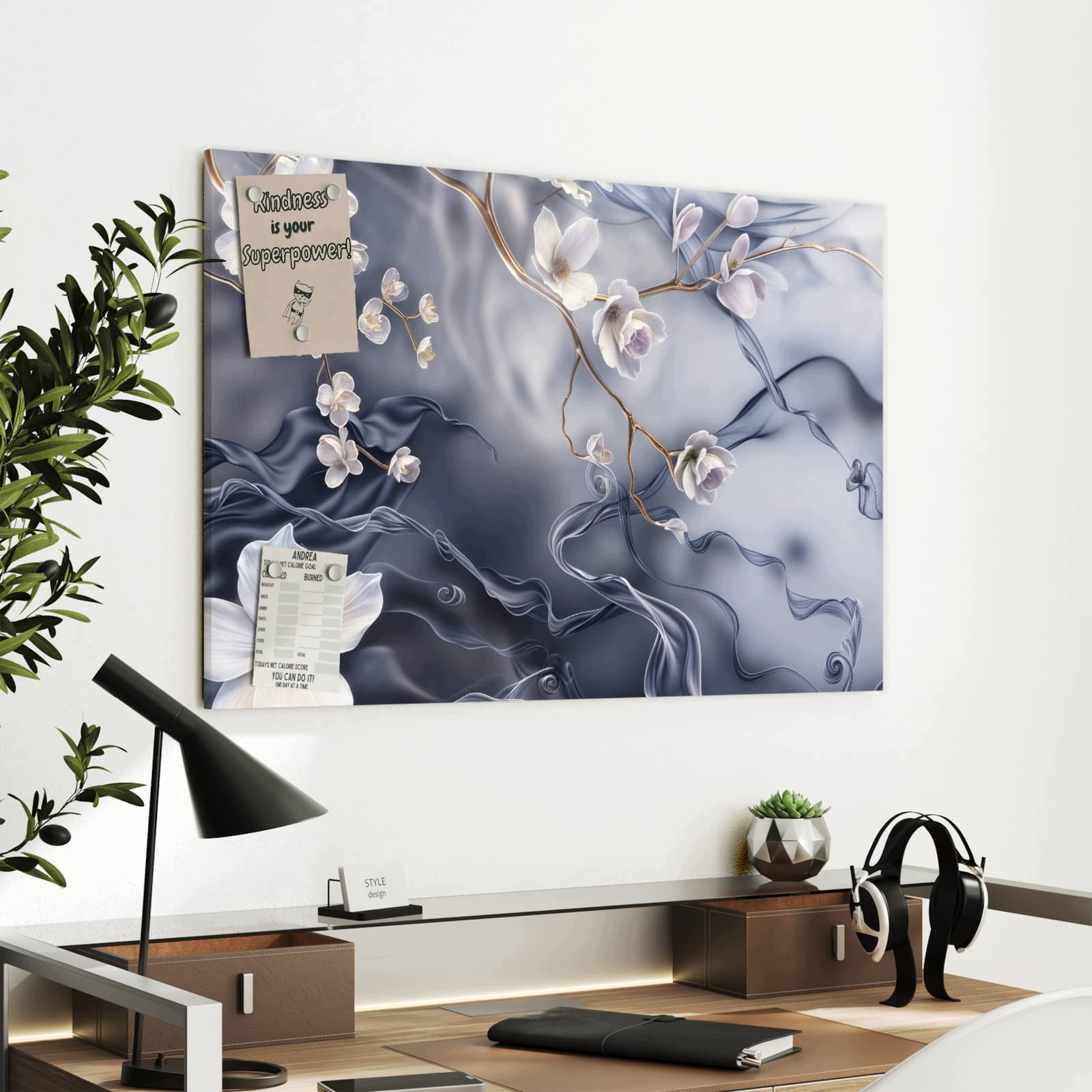 Magnetická tabule – obraz na zeď Hedvábné vlny květin | 90 × 60 cm