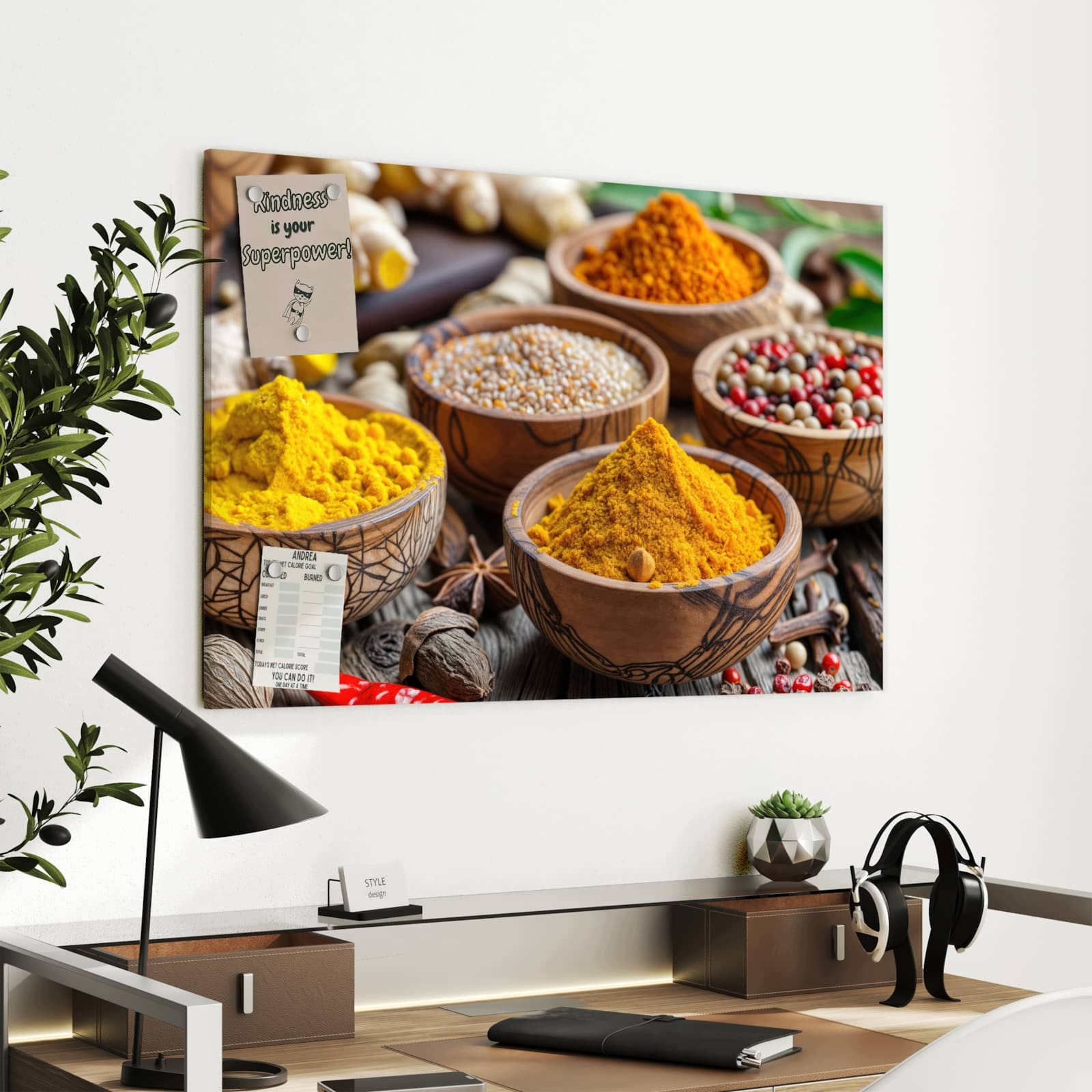 Magnetická tabule – obraz na zeď Koření misky | 90 × 60 cm