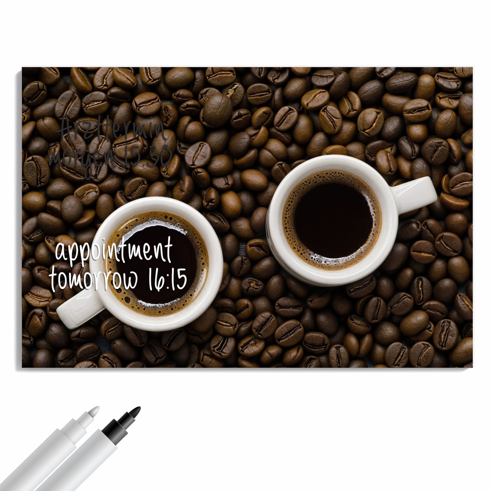 Magnetická tabule – obraz na zeď Zrnka kávy a šálky | 90 × 60 cm