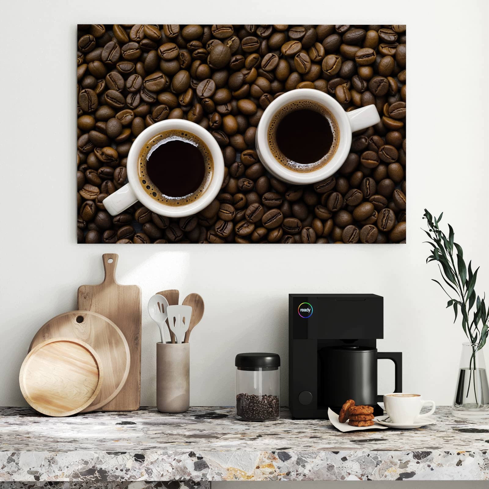 Magnetická tabule – obraz na zeď Zrnka kávy a šálky | 90 × 60 cm