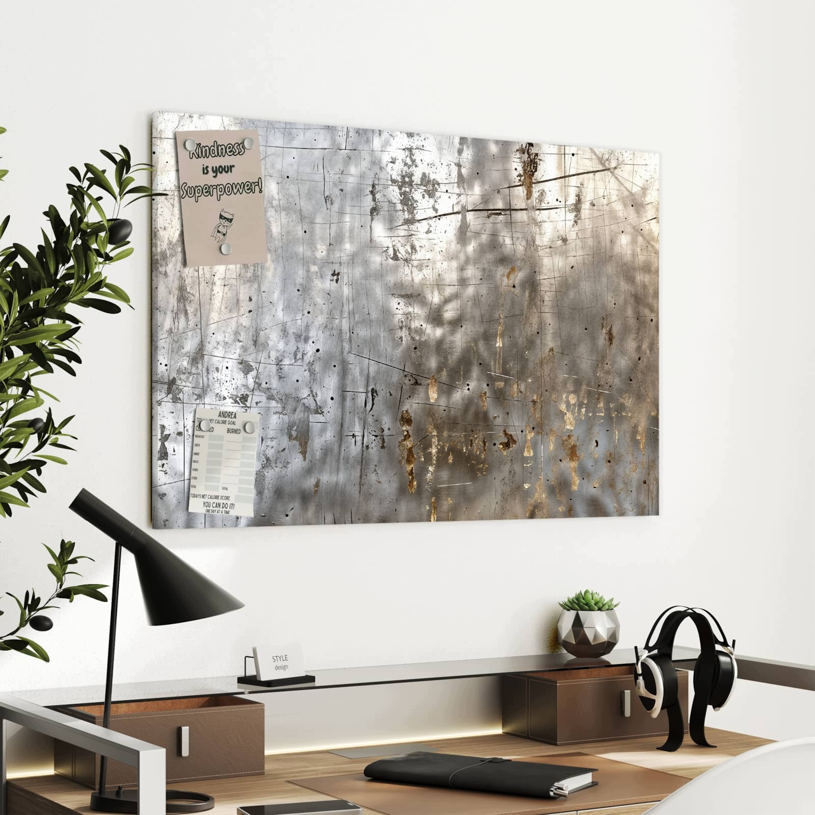 Magnetická tabule – obraz na zeď Kovová textura se škrábanci | 90 × 60 cm