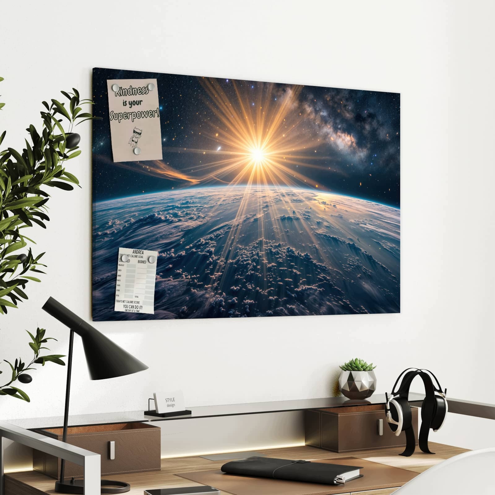 Magnetická tabule – obraz na zeď Východ slunce Země – motiv 1 | 90 × 60 cm