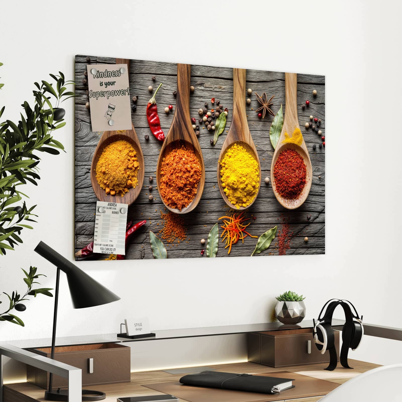 Magnetická tabule – obraz na zeď Koření na lžících | 90 × 60 cm