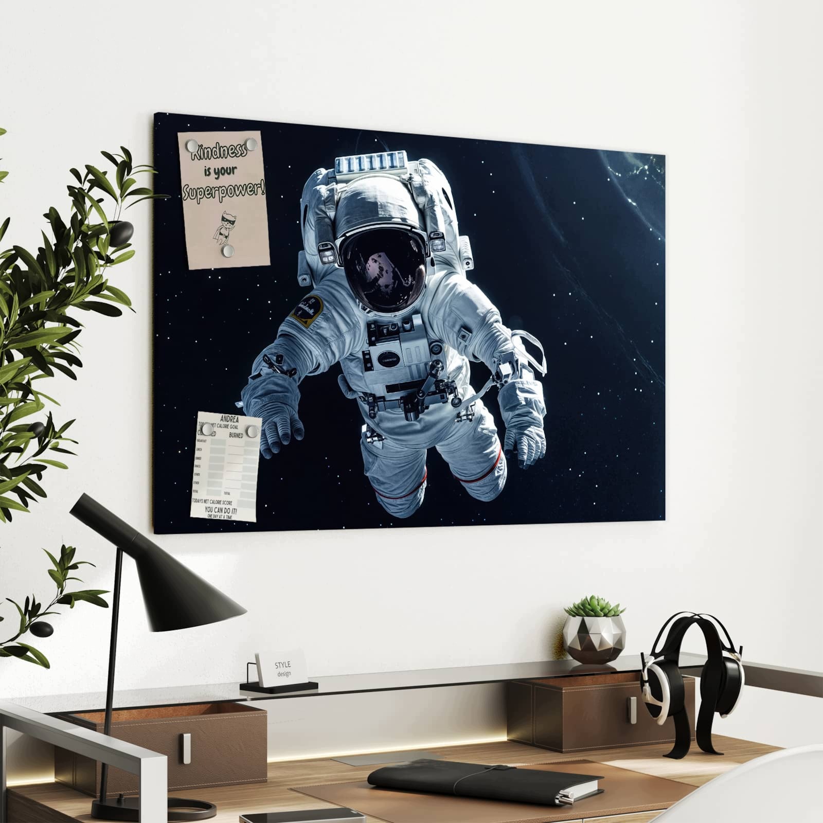 Magnetická tabule – obraz na zeď Astronaut ve vesmíru – motiv 1 | 90 × 60 cm