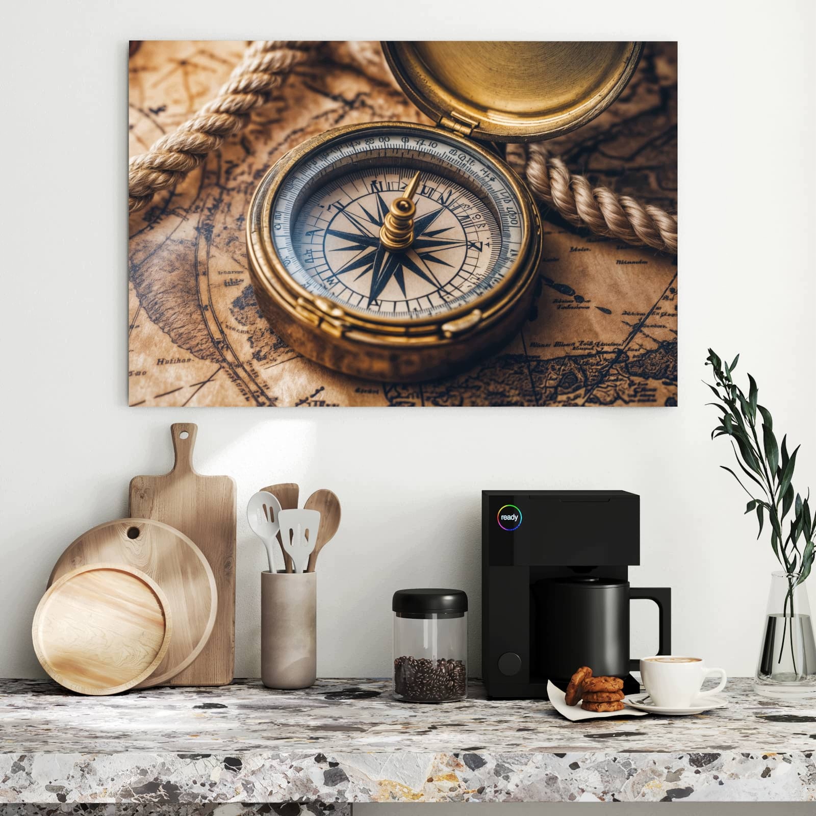 Magnetická tabule – obraz na zeď Kompas a mapa | 90 × 60 cm