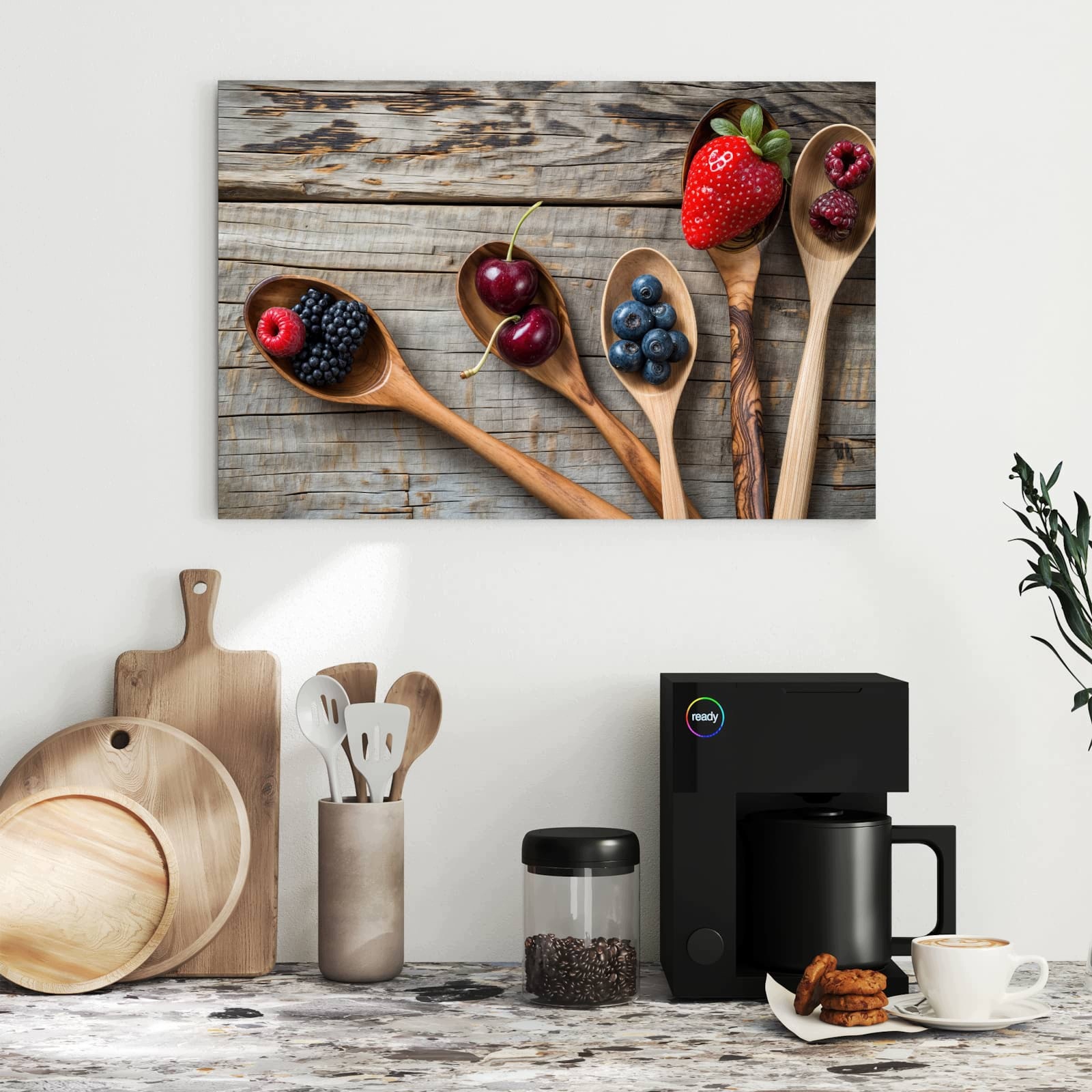 Magnetická tabule – obraz na zeď Dřevěná lžíce bobule | 60 × 40 cm