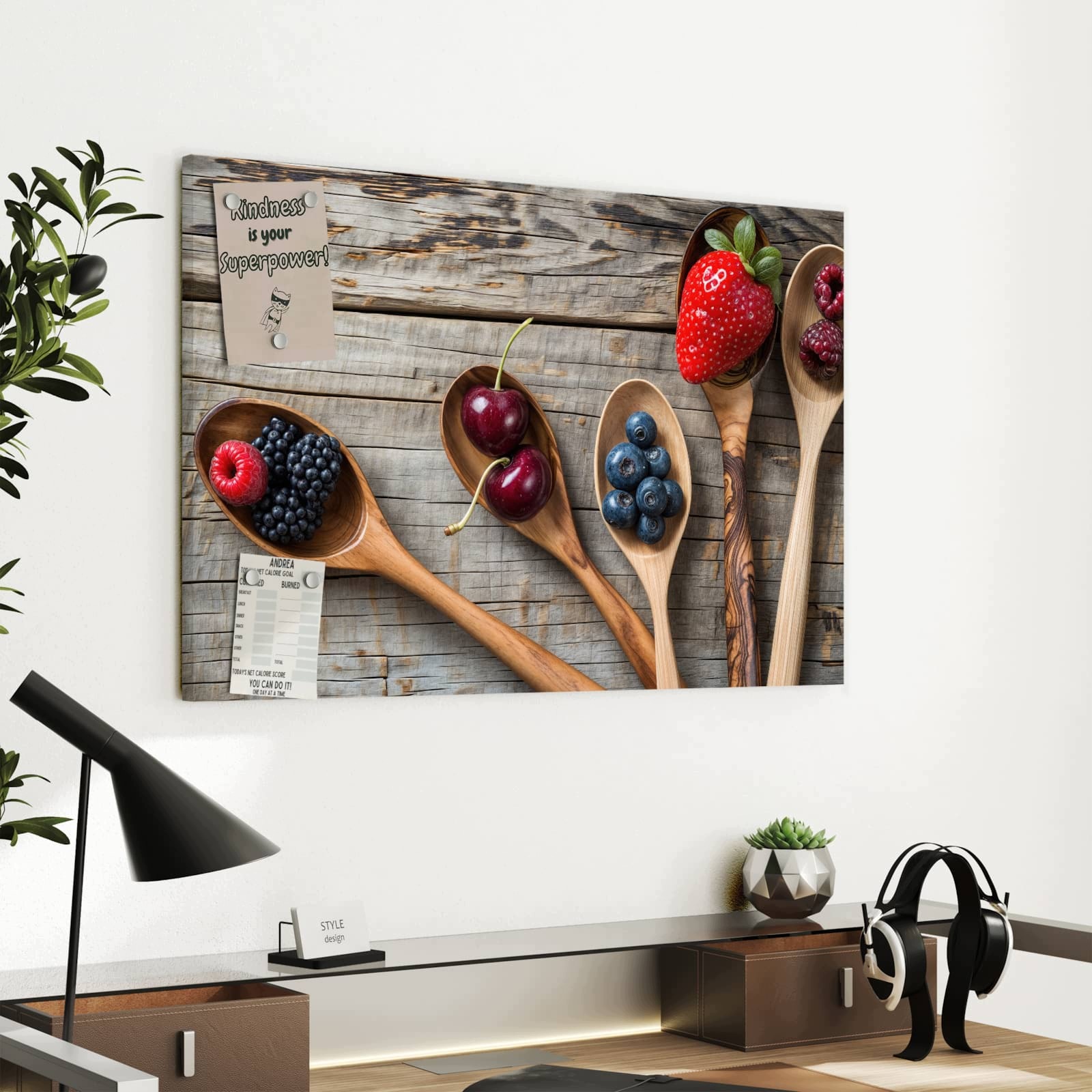 Magnetická tabule – obraz na zeď Dřevěná lžíce bobule | 60 × 40 cm