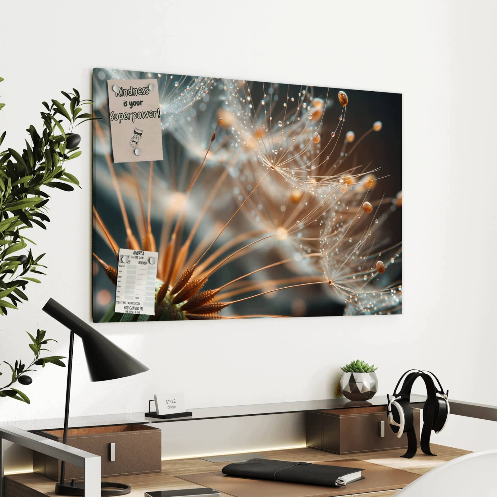 Magnetická tabule – obraz na zeď Perličky pampelišky | 90 × 60 cm