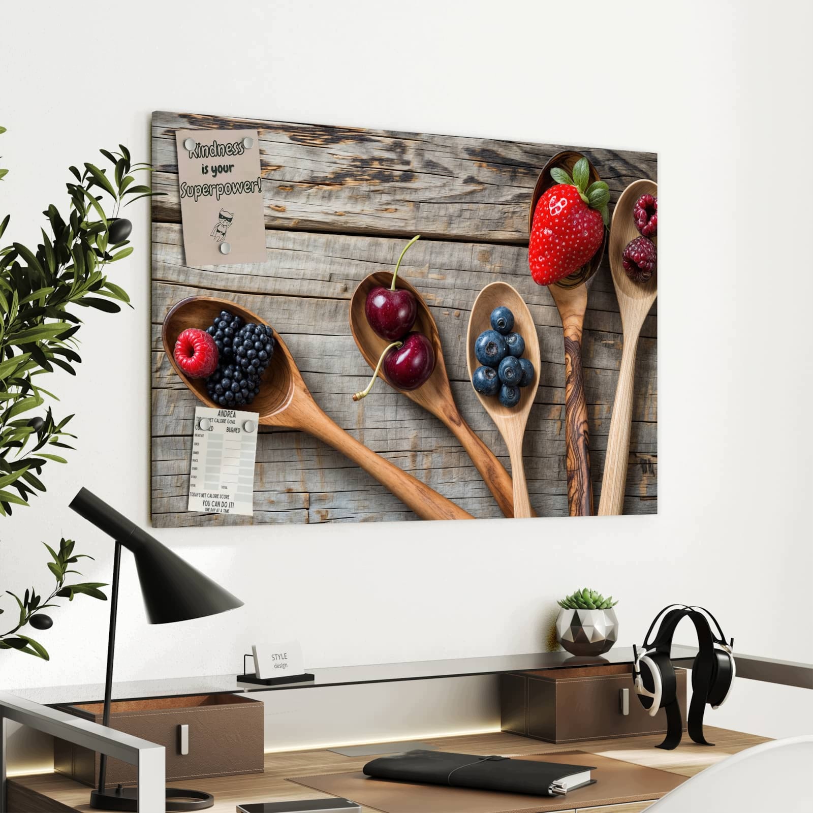 Magnetická tabule – obraz na zeď Dřevěná lžíce bobule | 90 × 60 cm