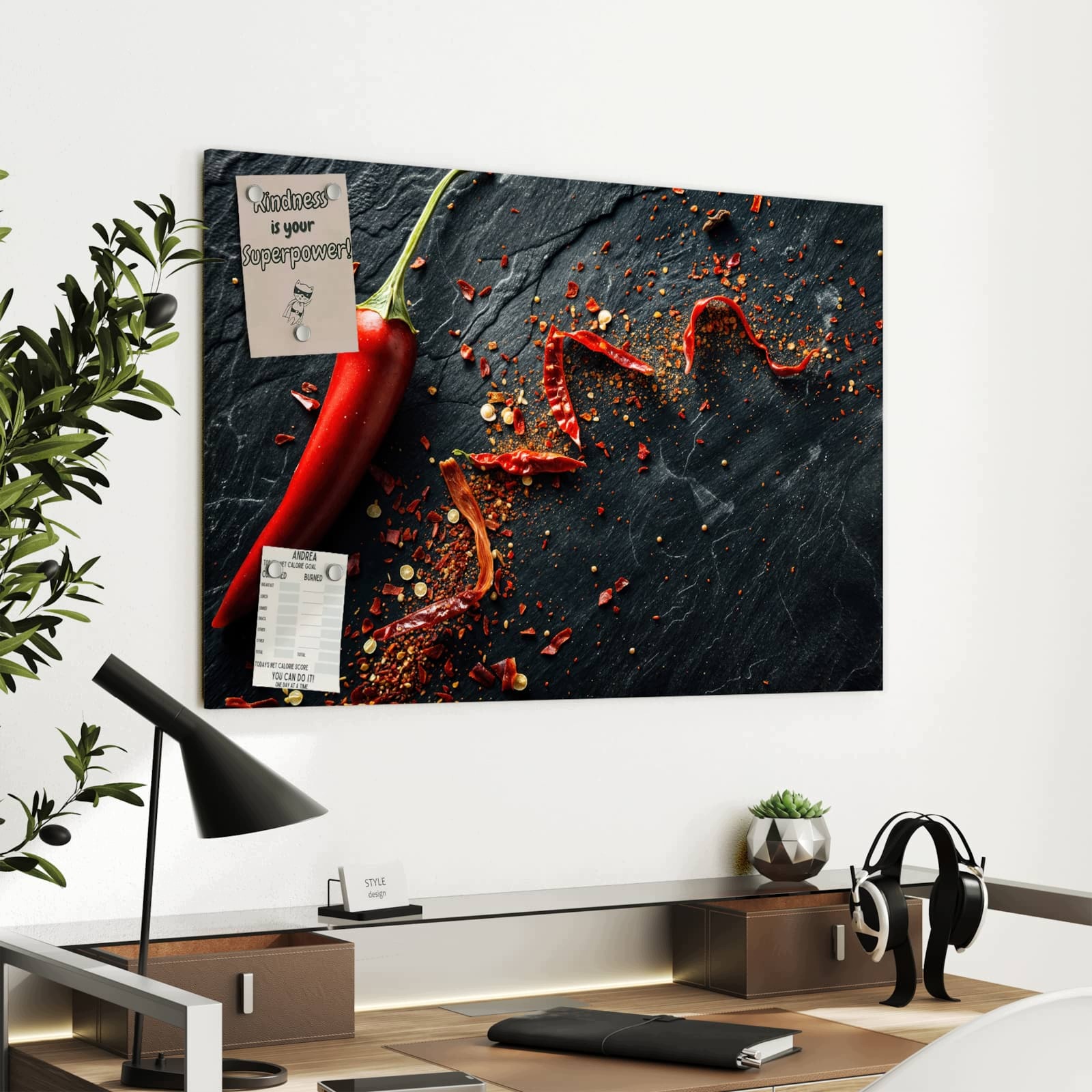 Magnetická tabule – obraz na zeď Chilli na břidlici | 90 × 60 cm