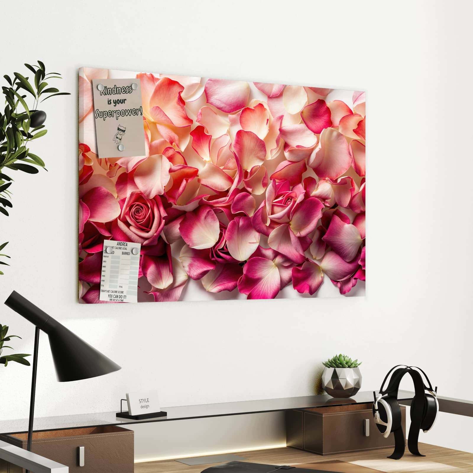 Magnetická tabule – obraz na zeď Okvětní lístky růží – hra barev | 60 × 40 cm