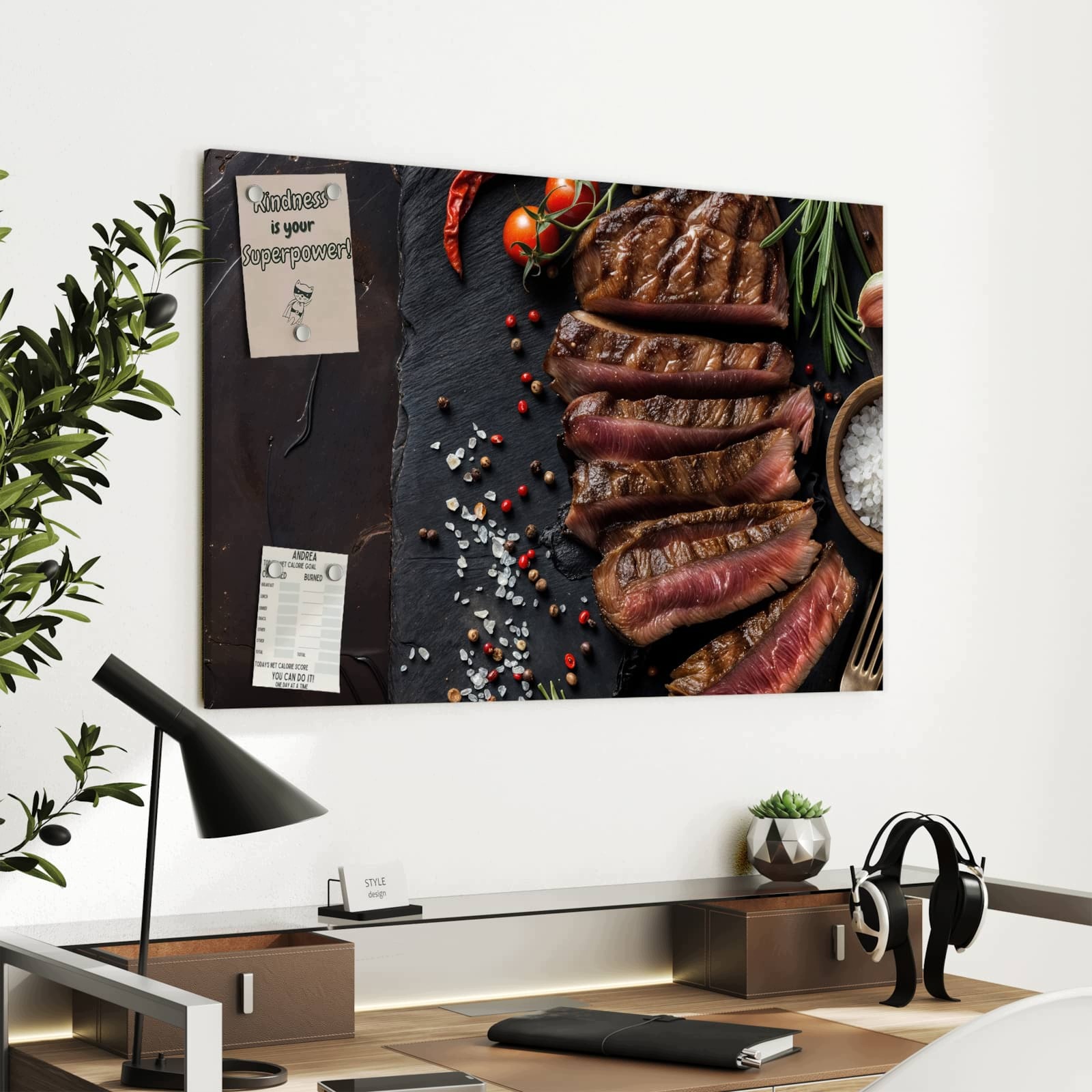 Magnetická tabule – obraz na zeď Grilovaný steak na talíři | 90 × 60 cm