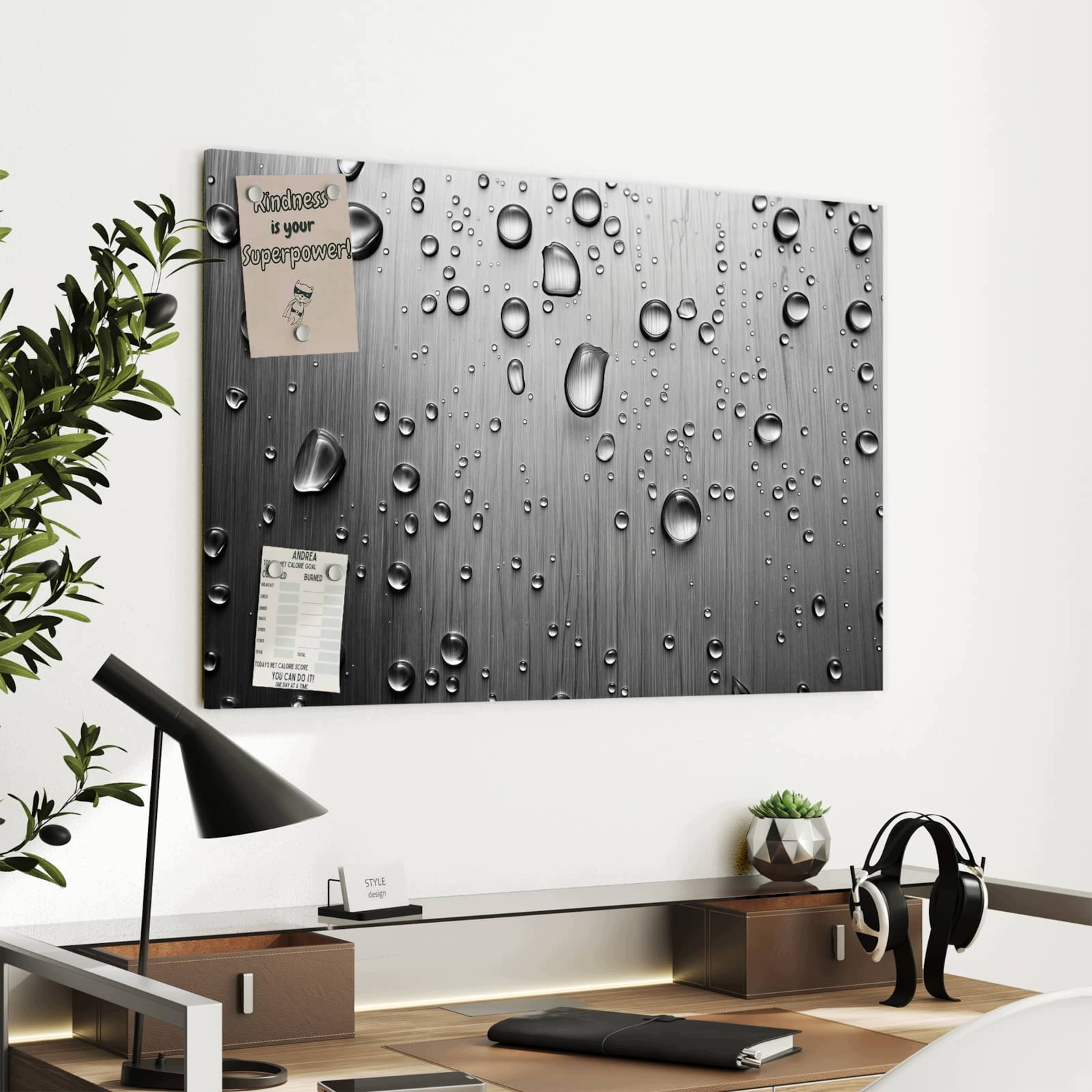 Magnetická tabule – obraz na zeď Kapky vody na kovu | 90 × 60 cm
