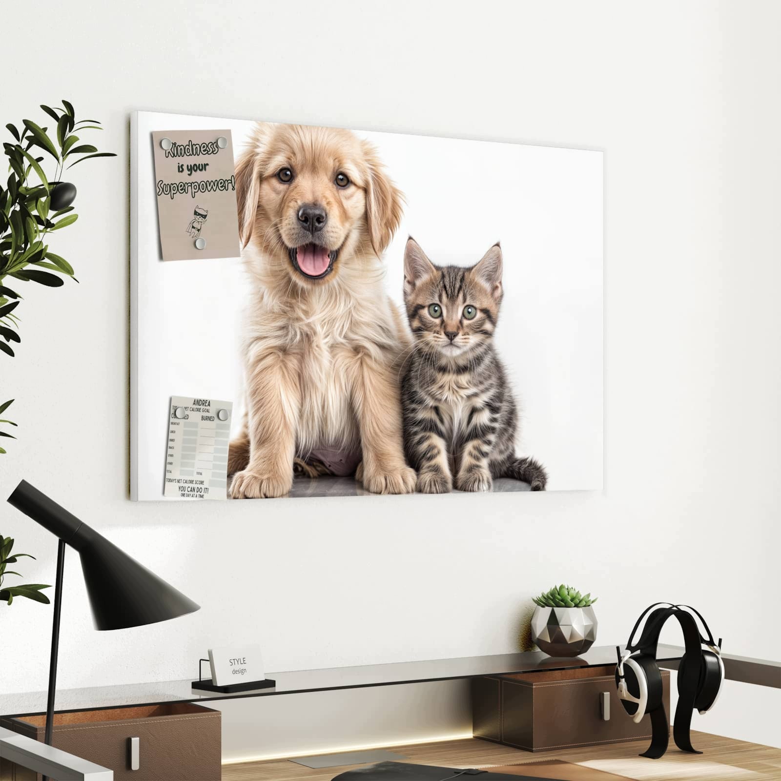 Magnetická tabule – obraz na zeď Kočka pes | 60 × 40 cm