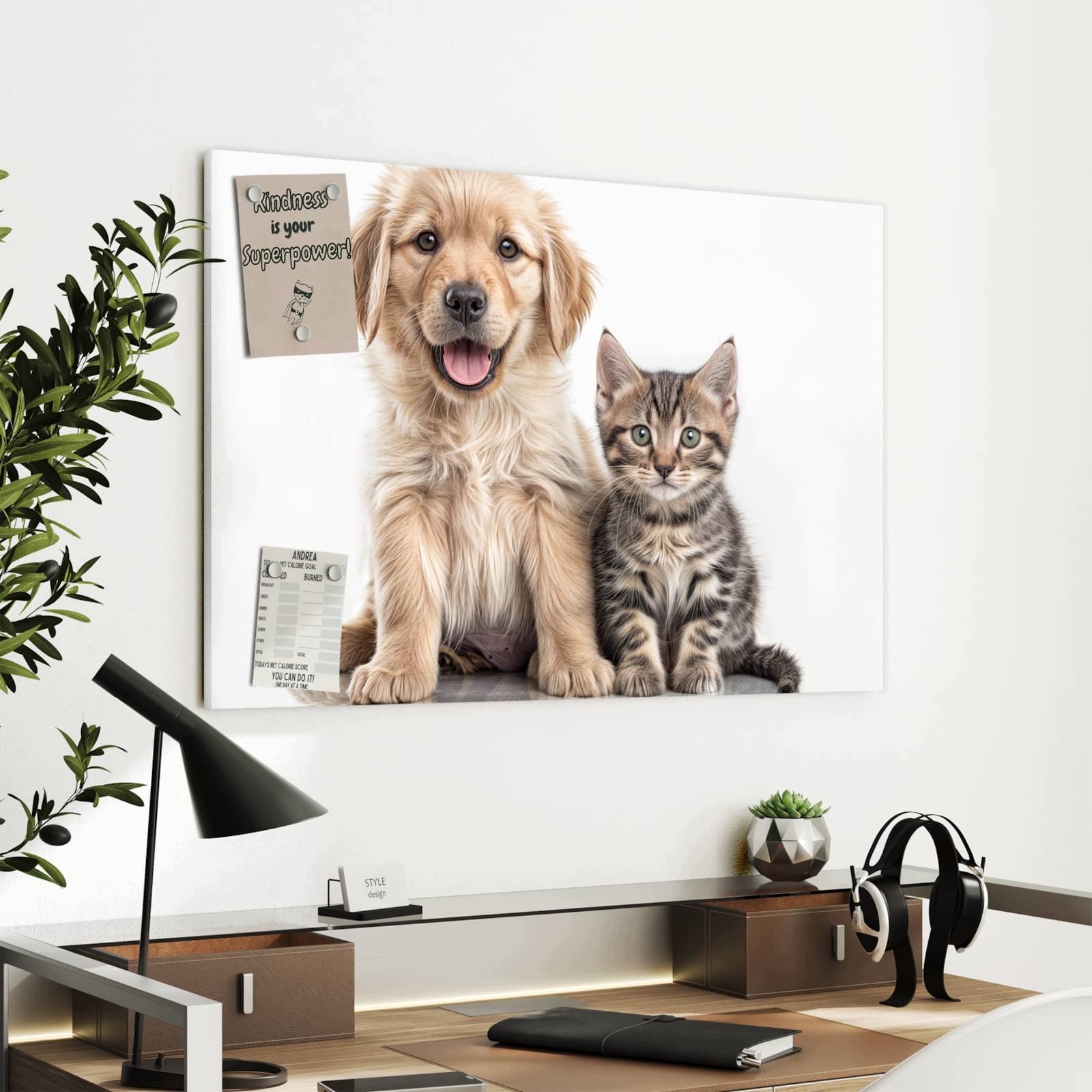Magnetická tabule – obraz na zeď Kočka pes | 90 × 60 cm