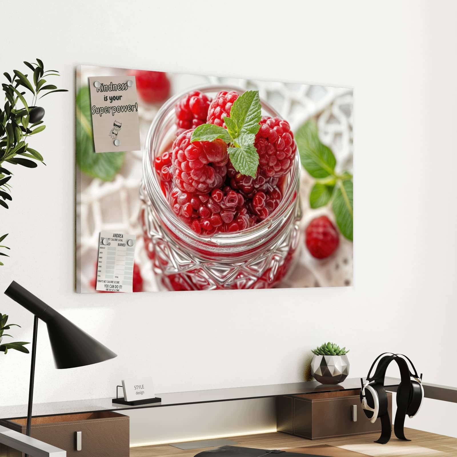 Magnetická tabule – obraz na zeď Maliny ve skle | 60 × 40 cm