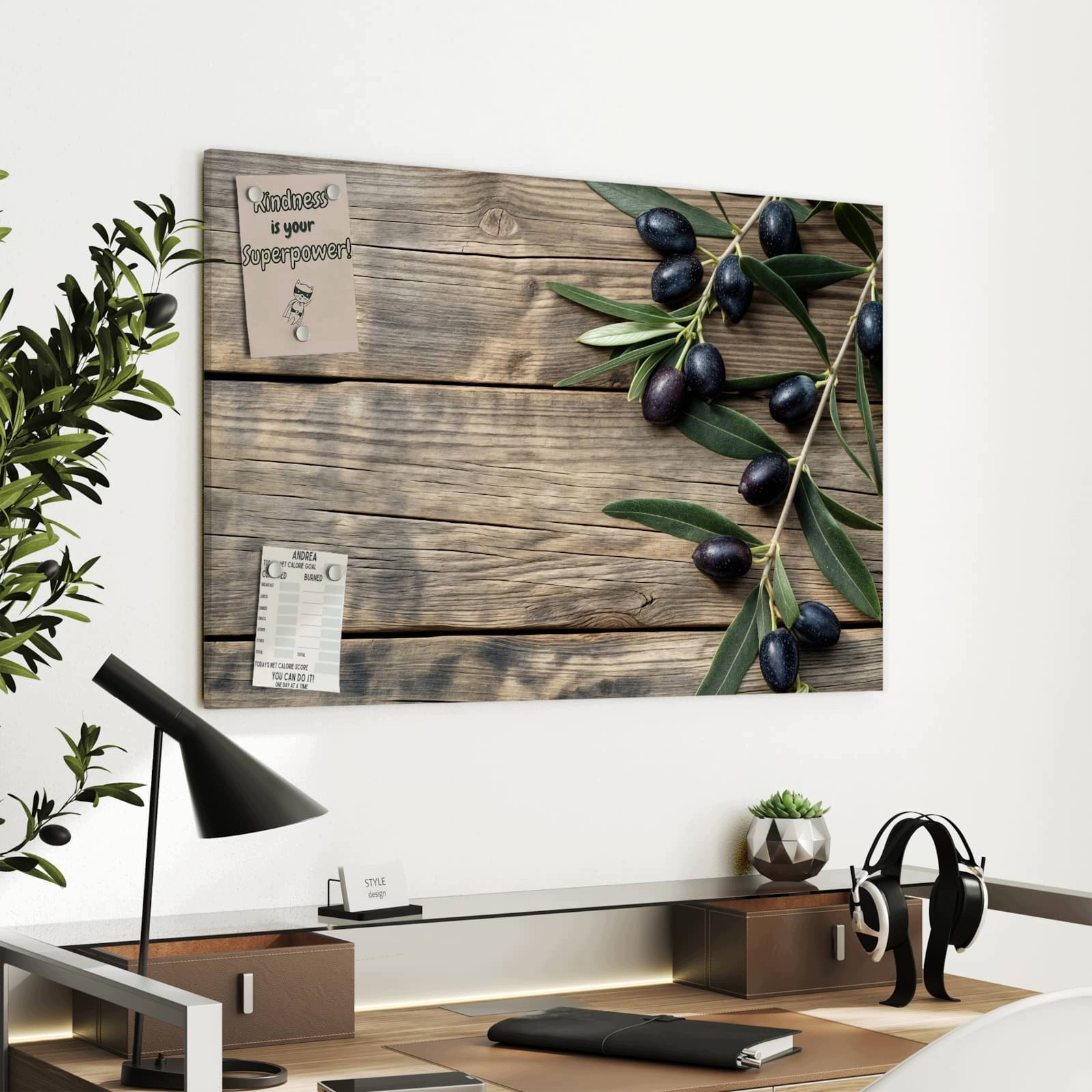 Magnetická tabule – obraz na zeď Dřevěný stůl olivy | 90 × 60 cm